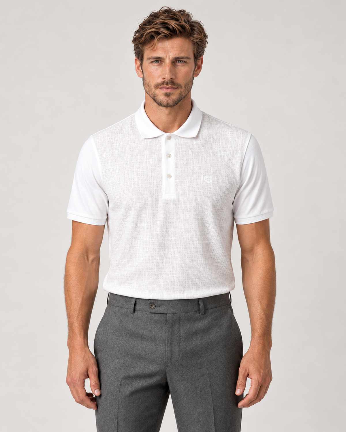 Weißes gemustertes Baumwolle-Poloshirt