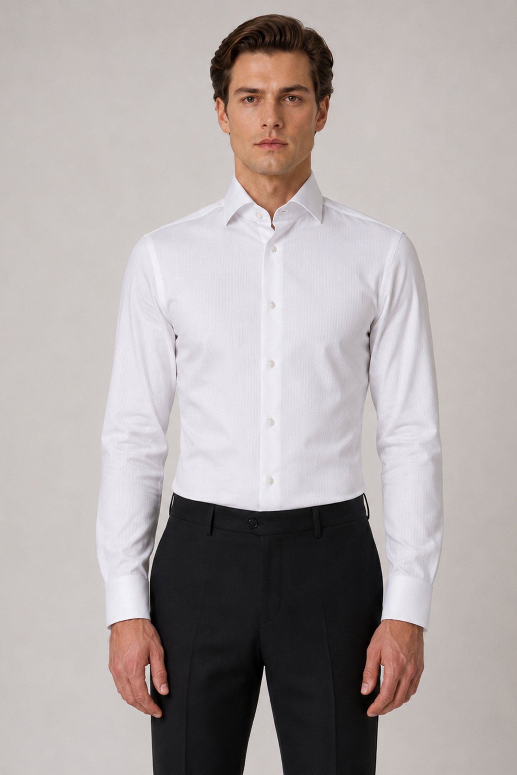 Weißes gestreiftes Slim Fit Baumwollhemd