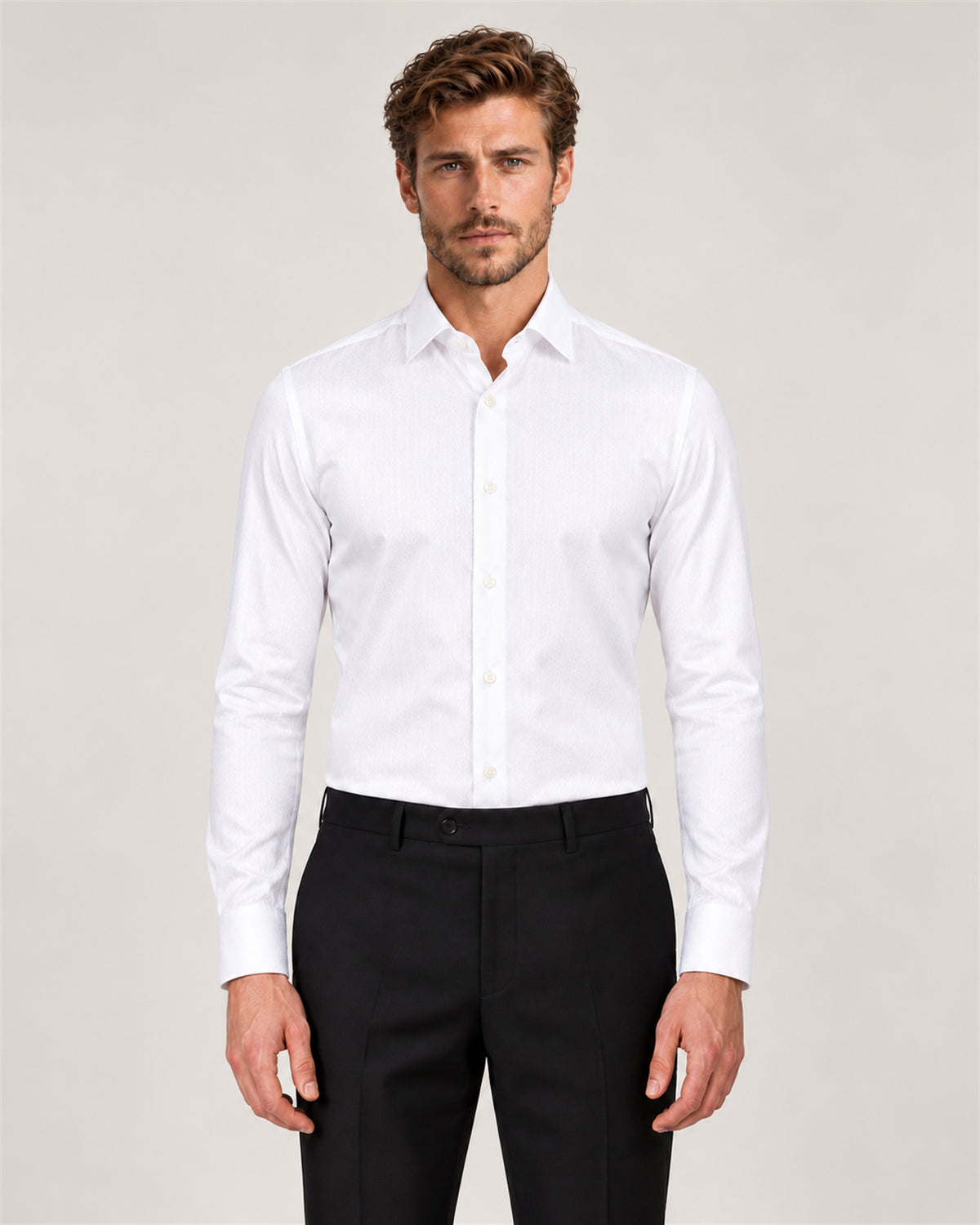 White striped slim fit cotton shirt