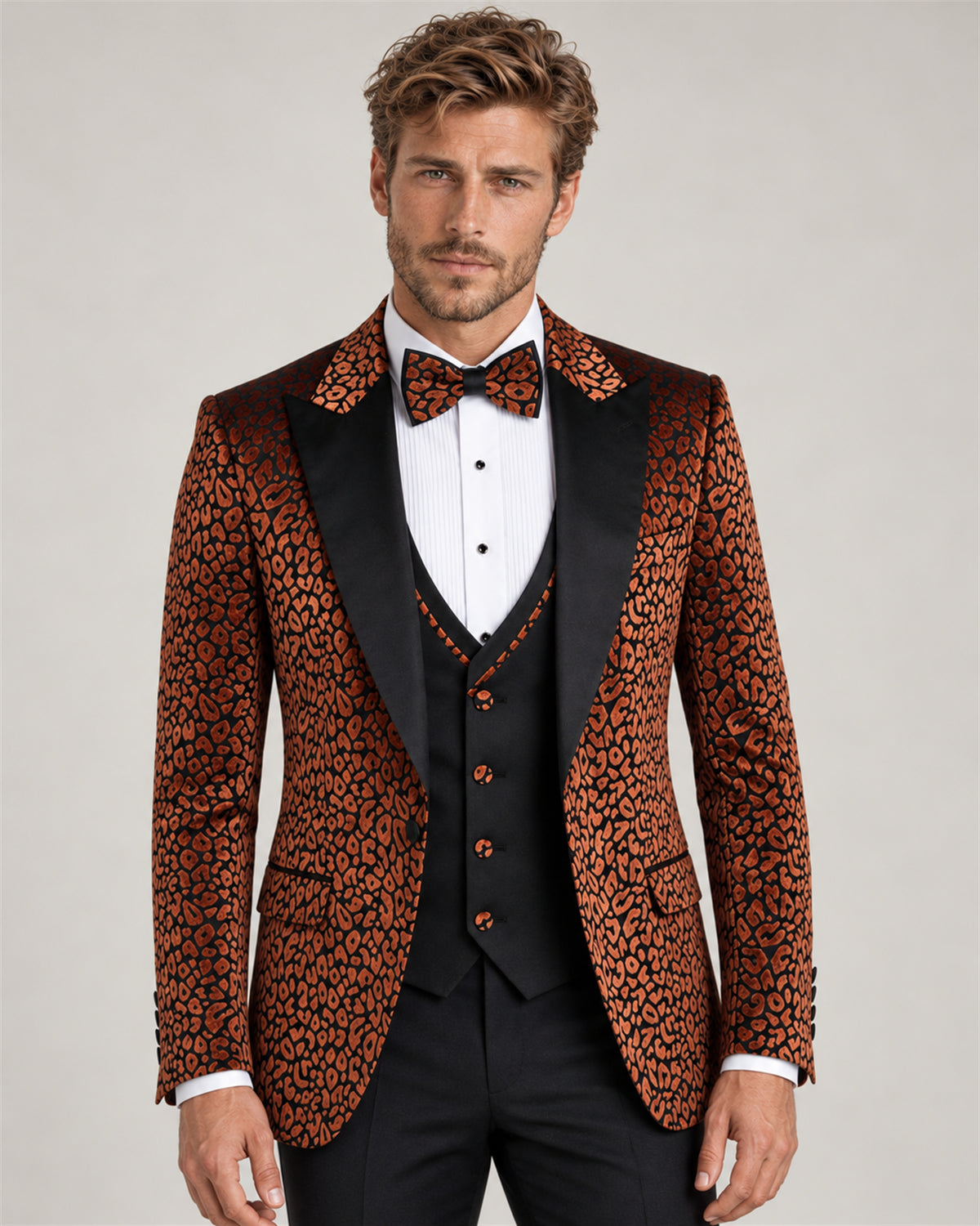 Ottawa orange patterned slim-fit tuxedo – on model