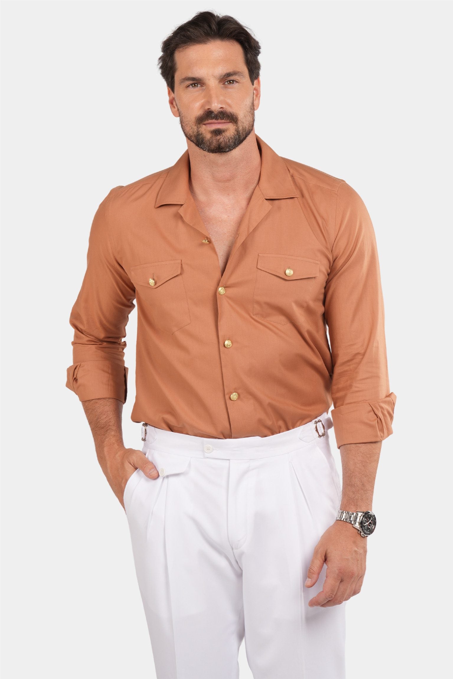 Orange Baumwoll-Safari-Hemd
