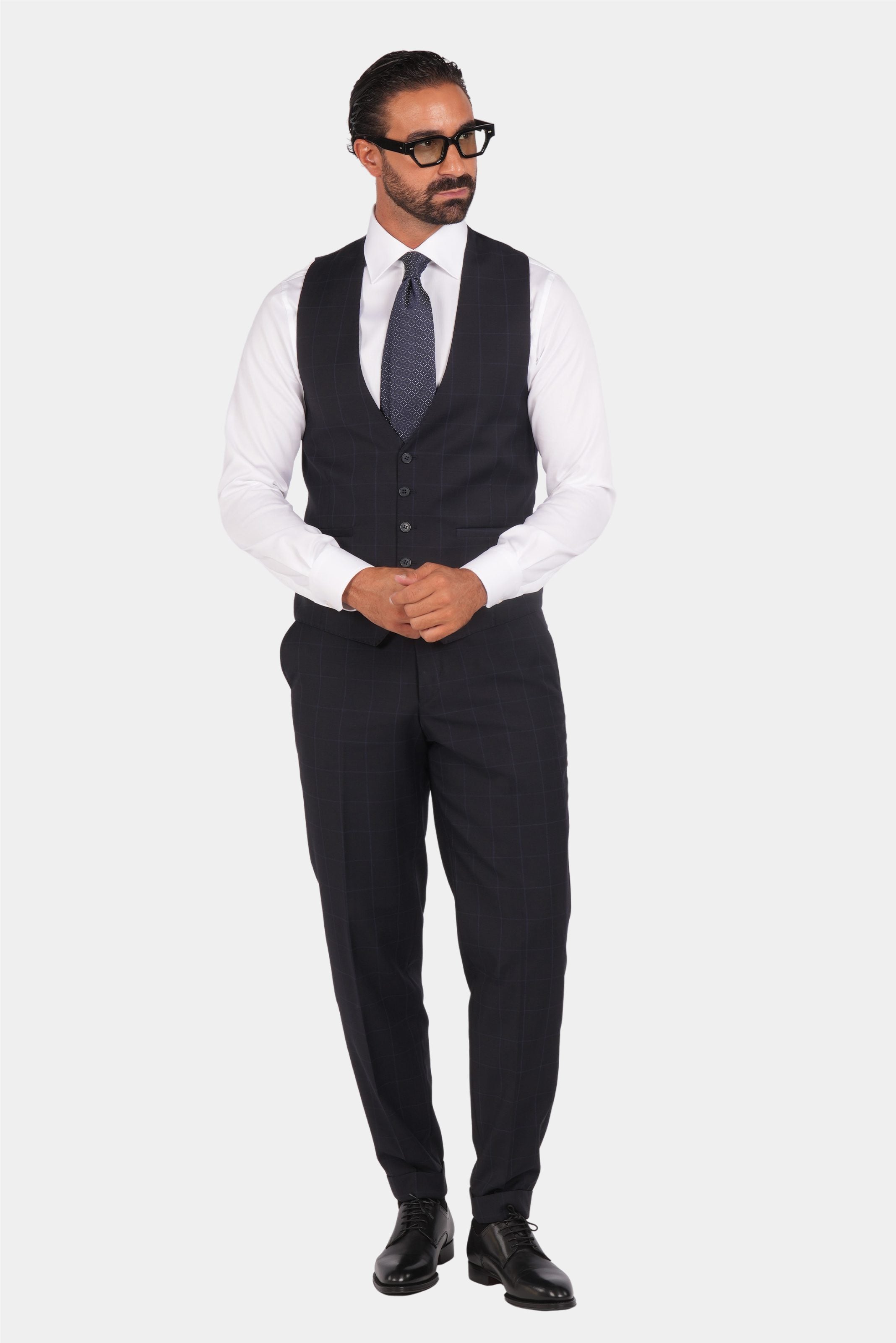 Dunkelblauer kariertes Modern-Fit-Einreiher-Anzug