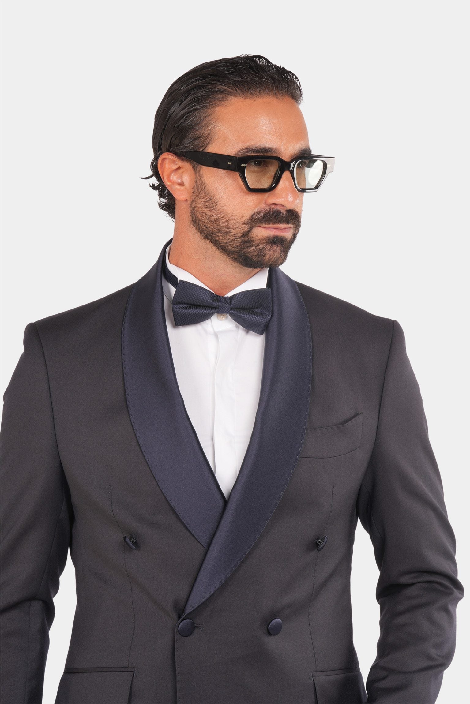 Dunkelblaue Slim Fit Doppelreihige Smoking-Anzug