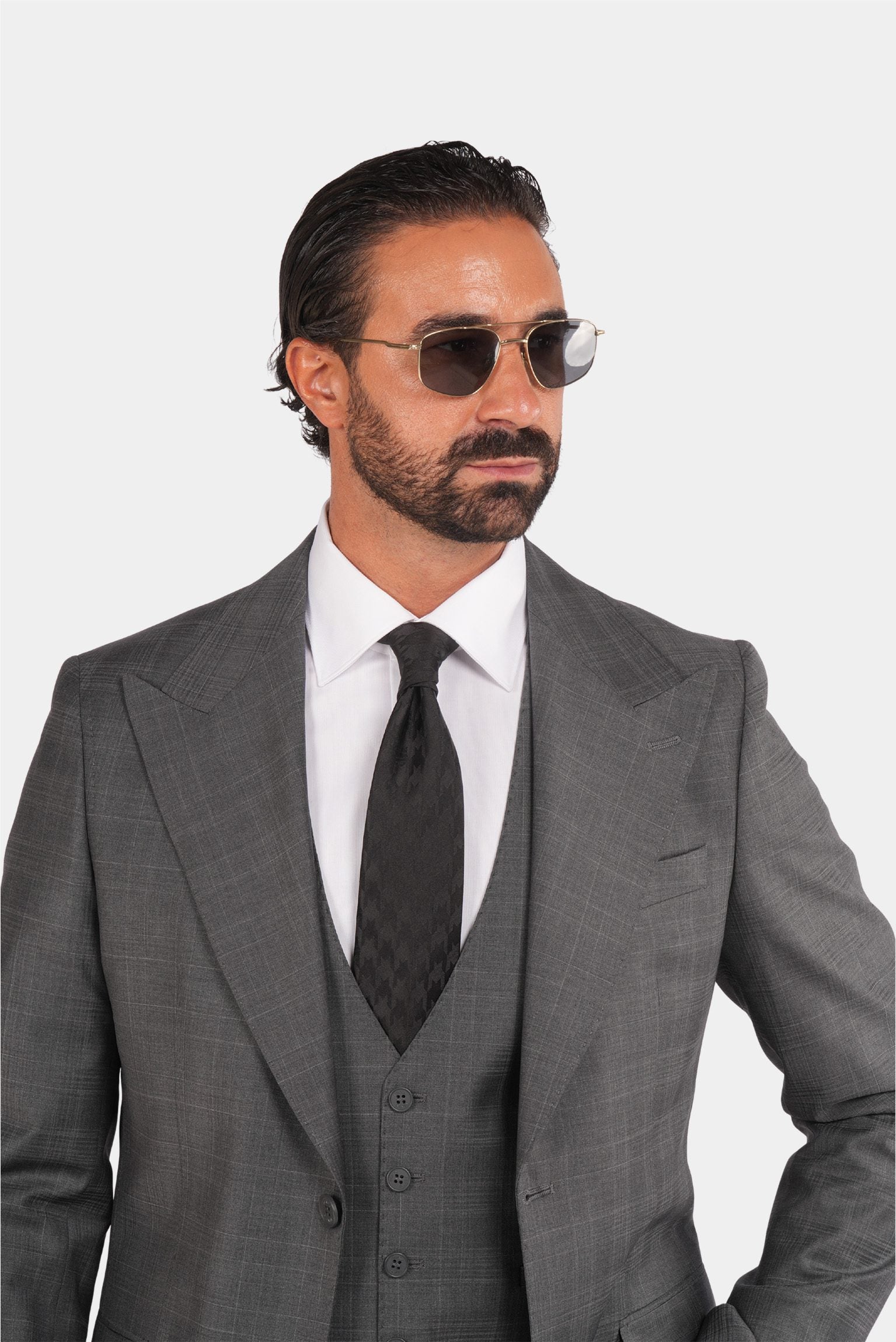 Grauer karierter Anzug Modern Fit Einreiher