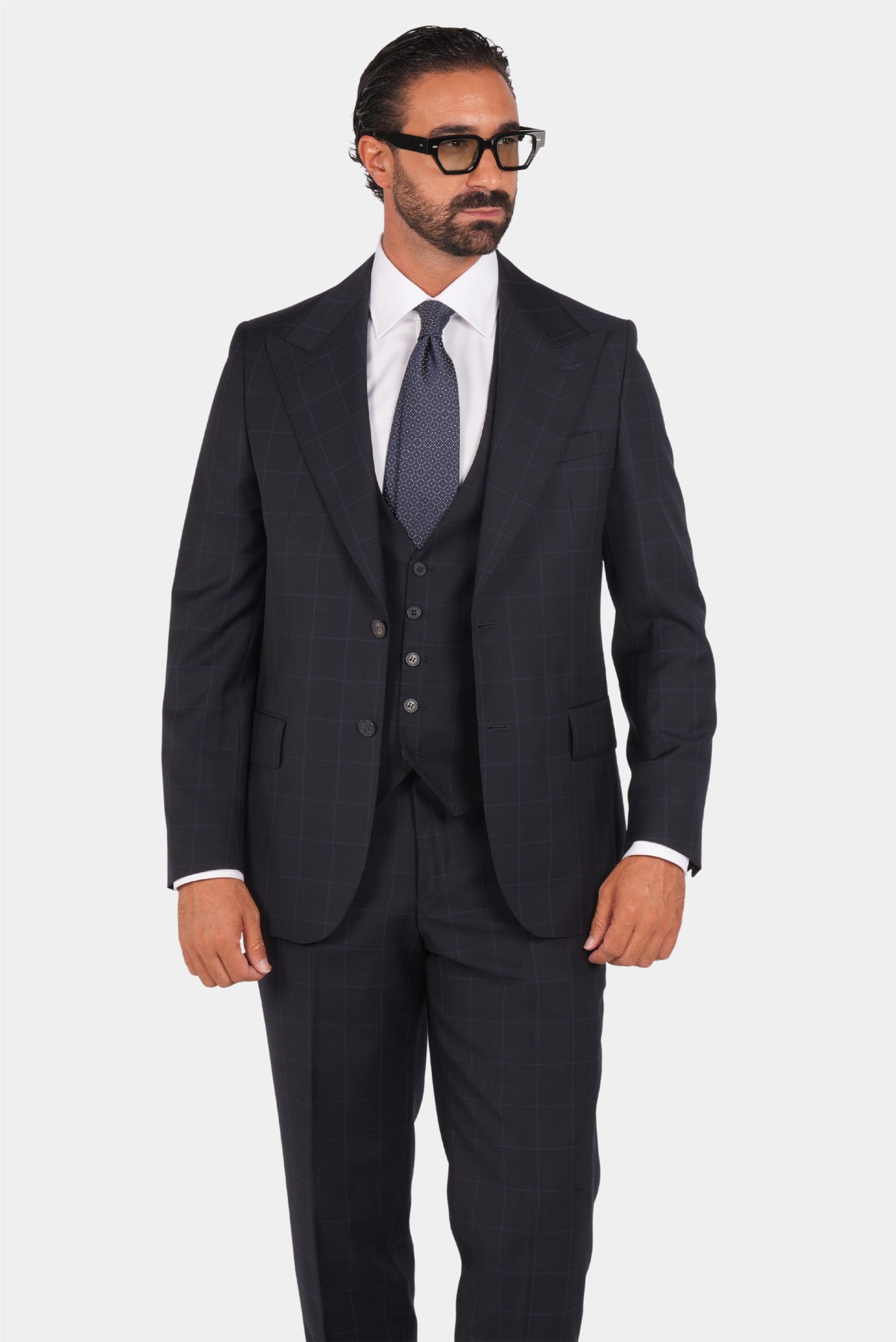 Dunkelblauer kariertes Modern-Fit-Einreiher-Anzug
