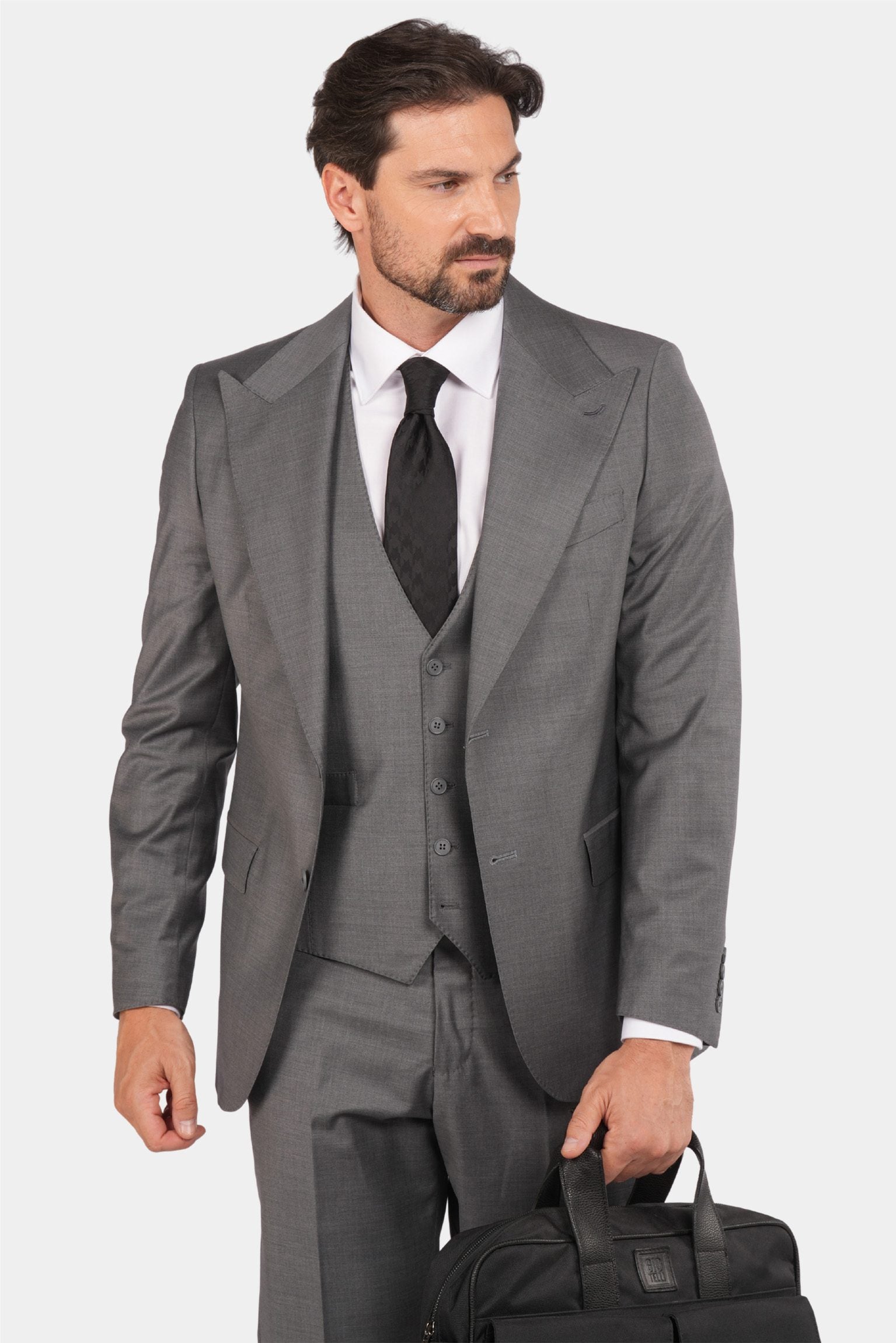 Grauer Modern Fit Einreihiger Handarbeit