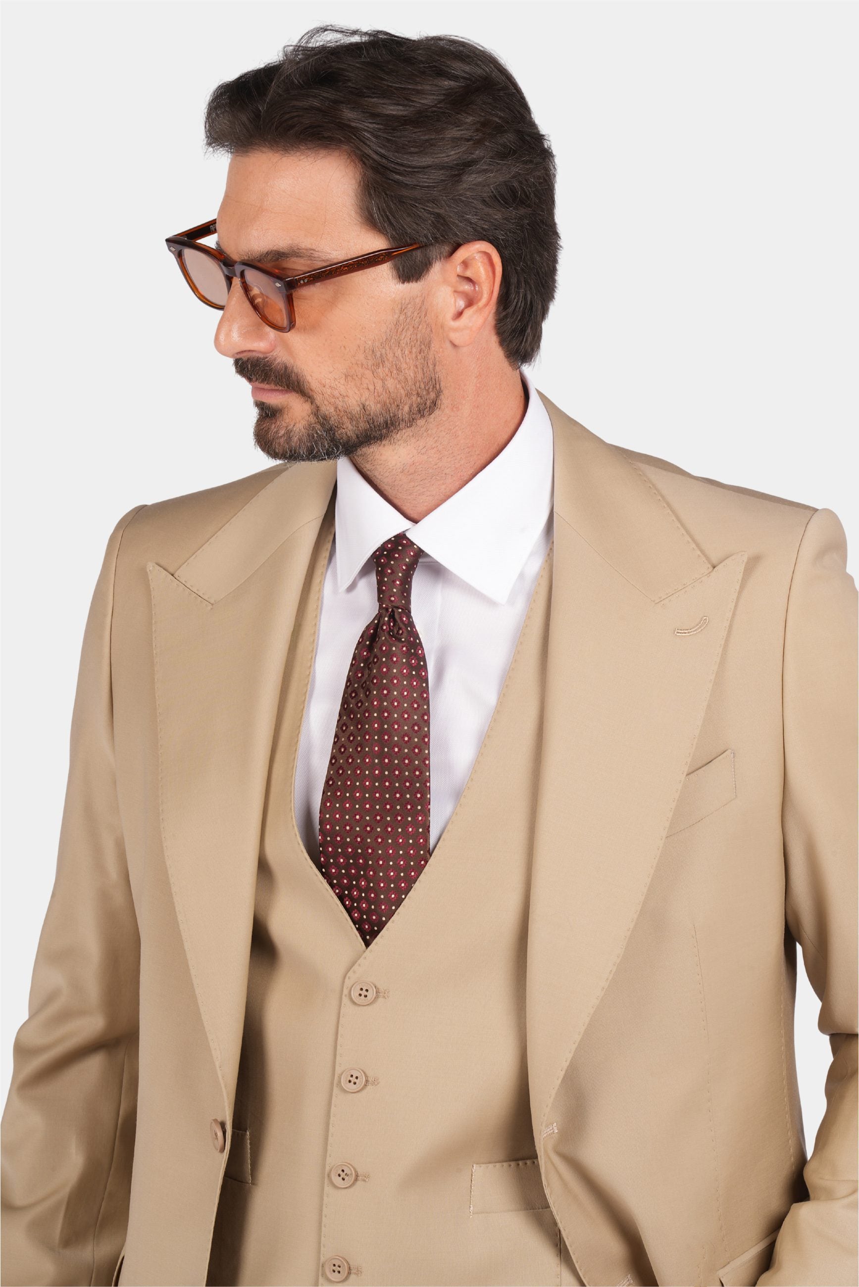 Beige Modern Fit Einreihiger Handarbeit