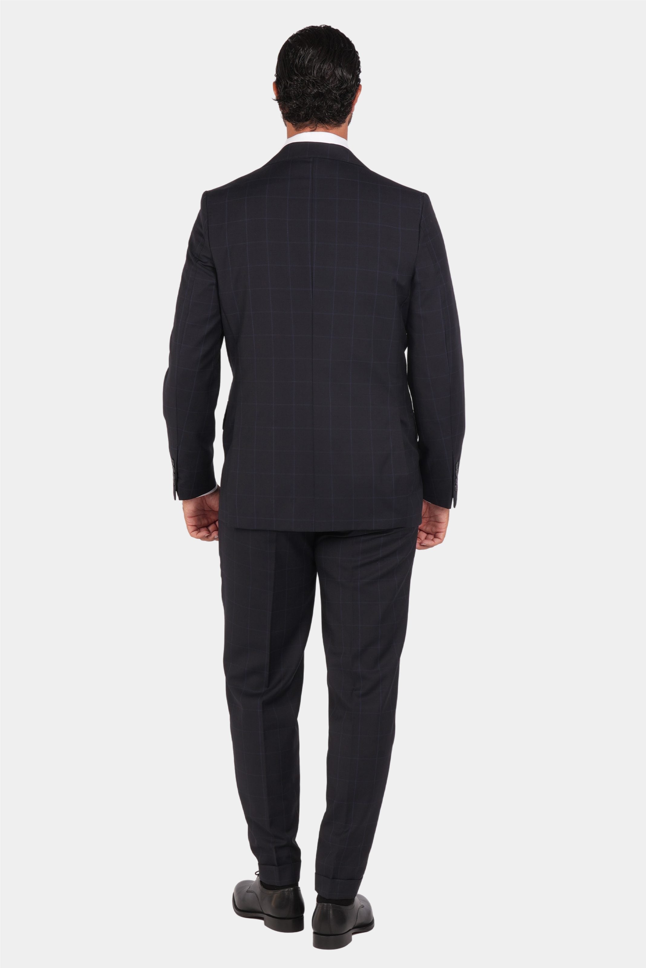 Dunkelblauer kariertes Modern-Fit-Einreiher-Anzug