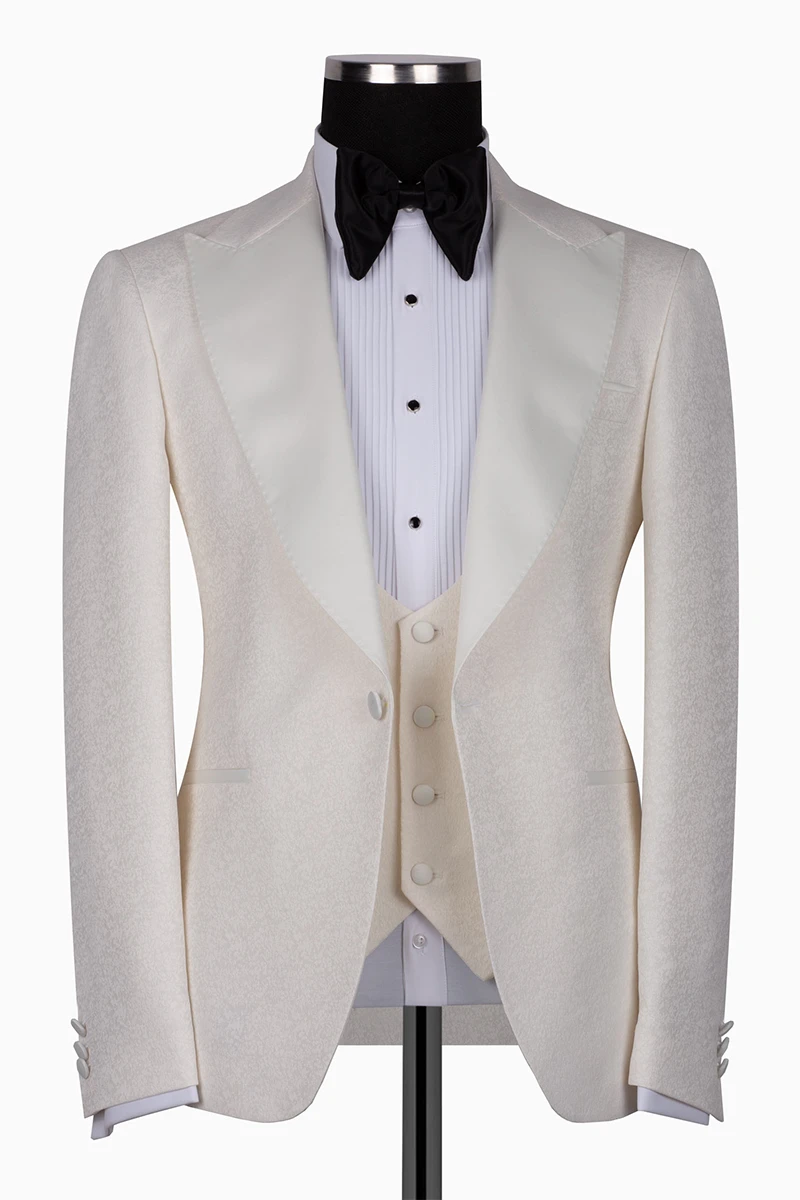 Elfenbein Slim Fit Einreihiger Smokinganzug