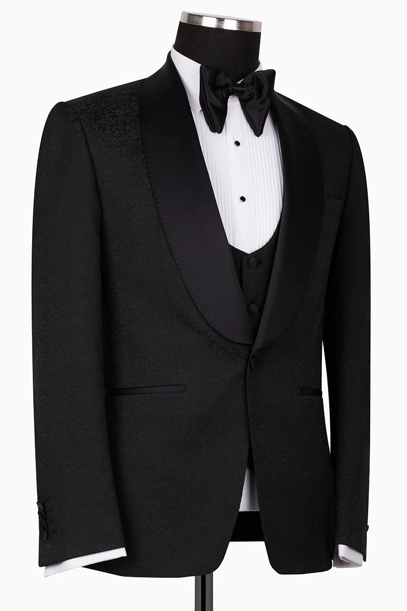 Smoking Herren Schwarz – Edler Anzug mit Strukturstoff Satin-Revers