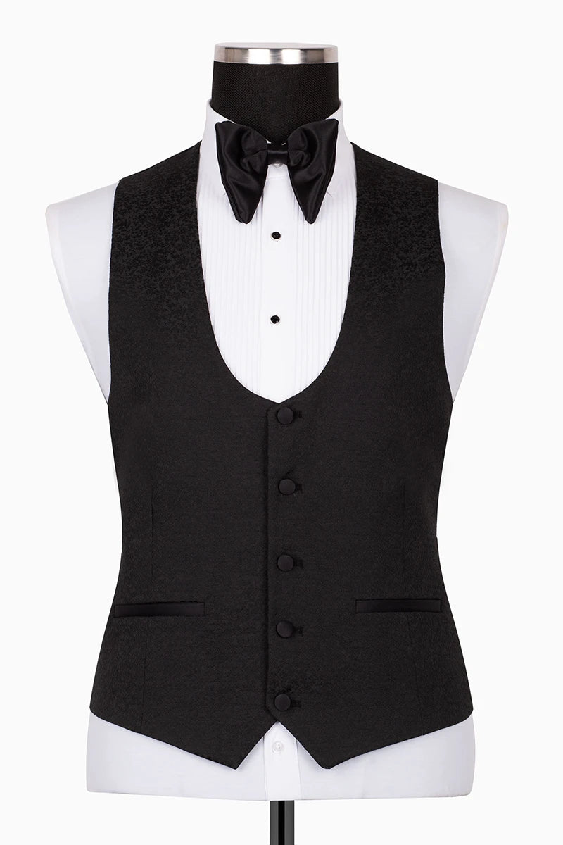 Smoking Herren Schwarz – Edler Anzug mit Strukturstoff Satin-Revers