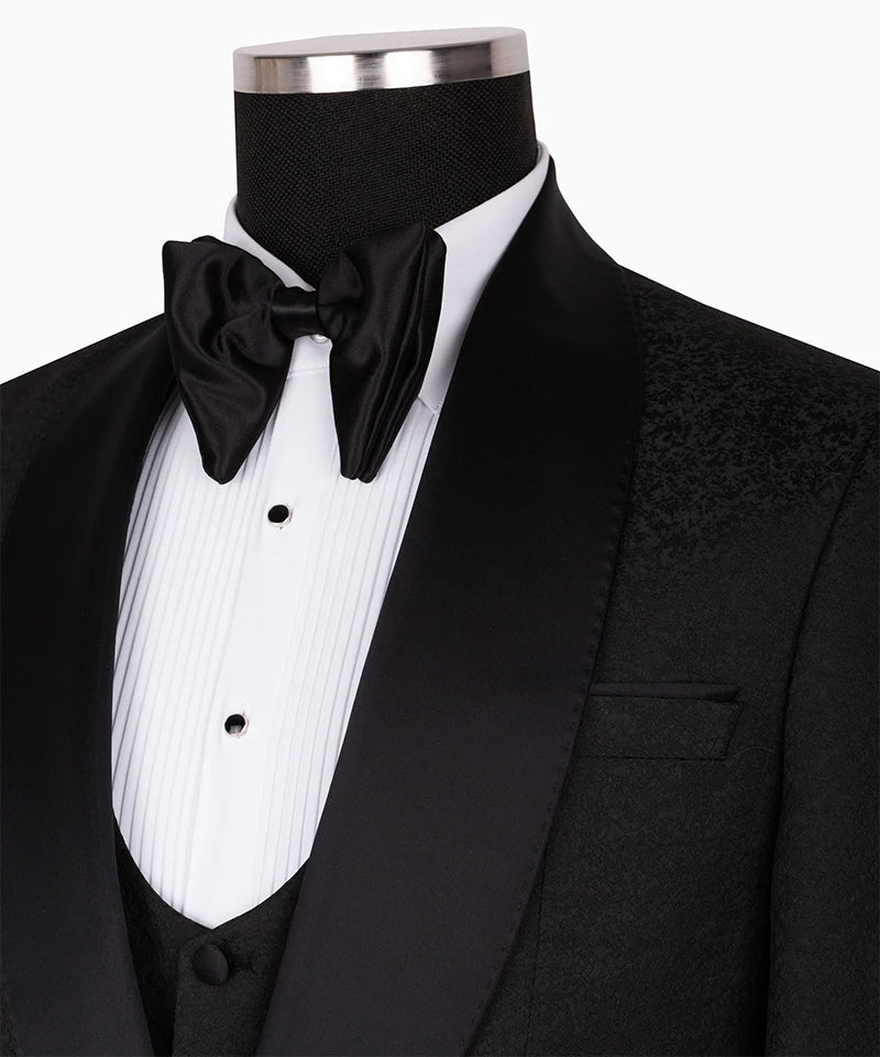 Smoking Herren Schwarz – Edler Anzug mit Strukturstoff Satin-Revers