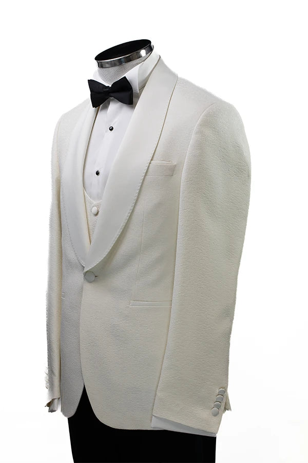 Smoking Herren Weiss – Hochzeitsanzug in Ivory mit Satin-Revers