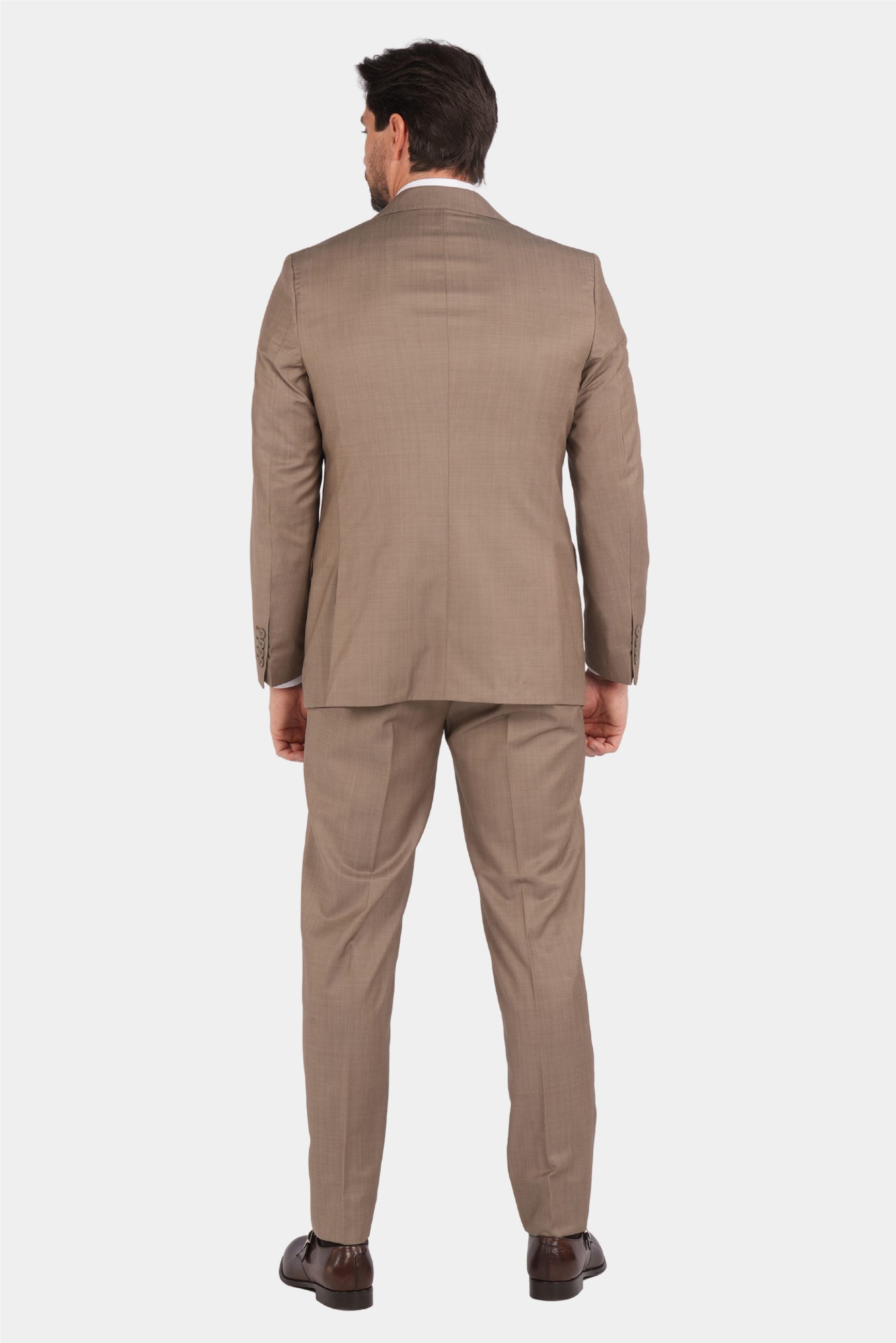 Sandbeige Dreiteiliger Woll-Anzug mit Tailored Fit