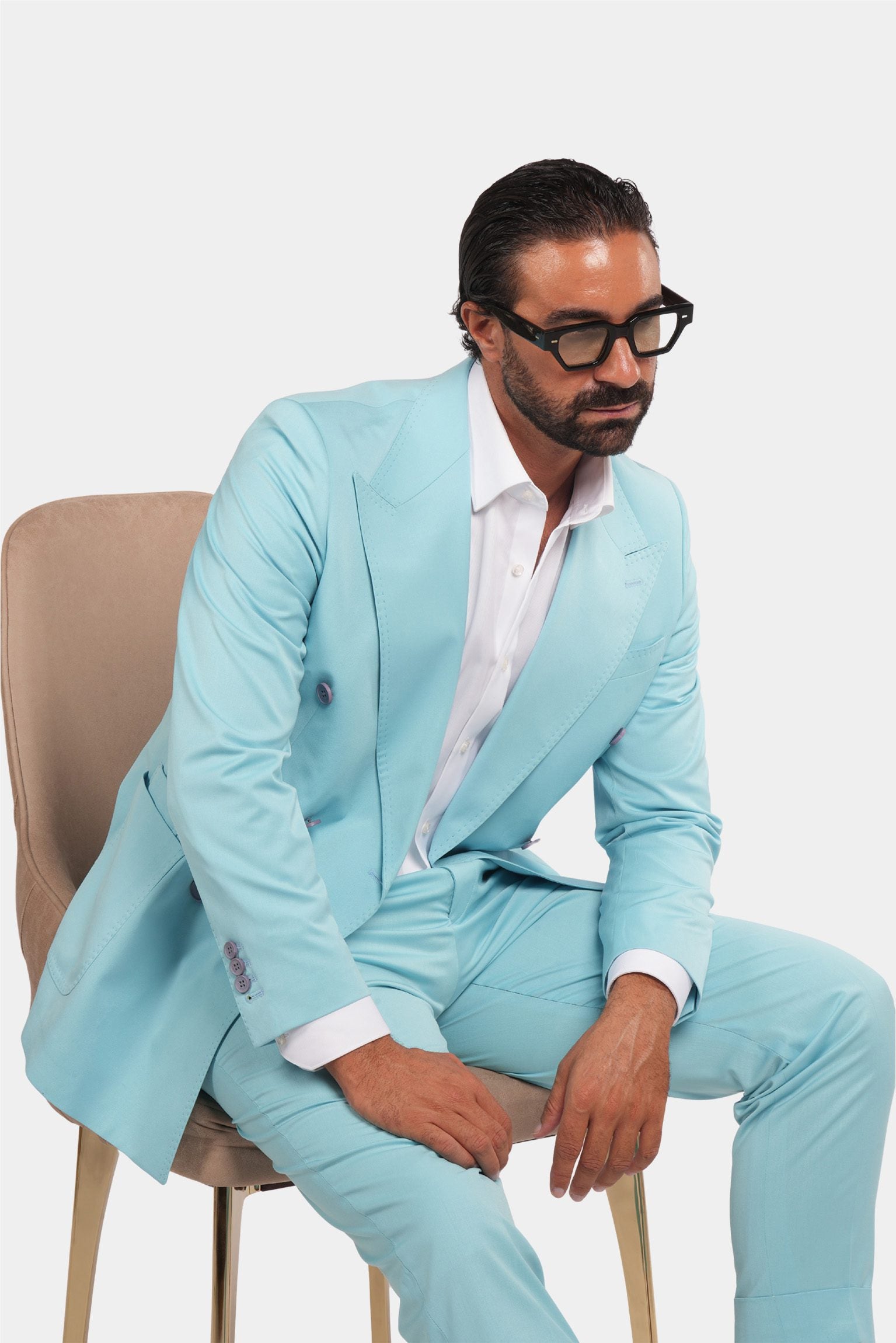 Hellblaue Modern Fit Zweireiher Anzug