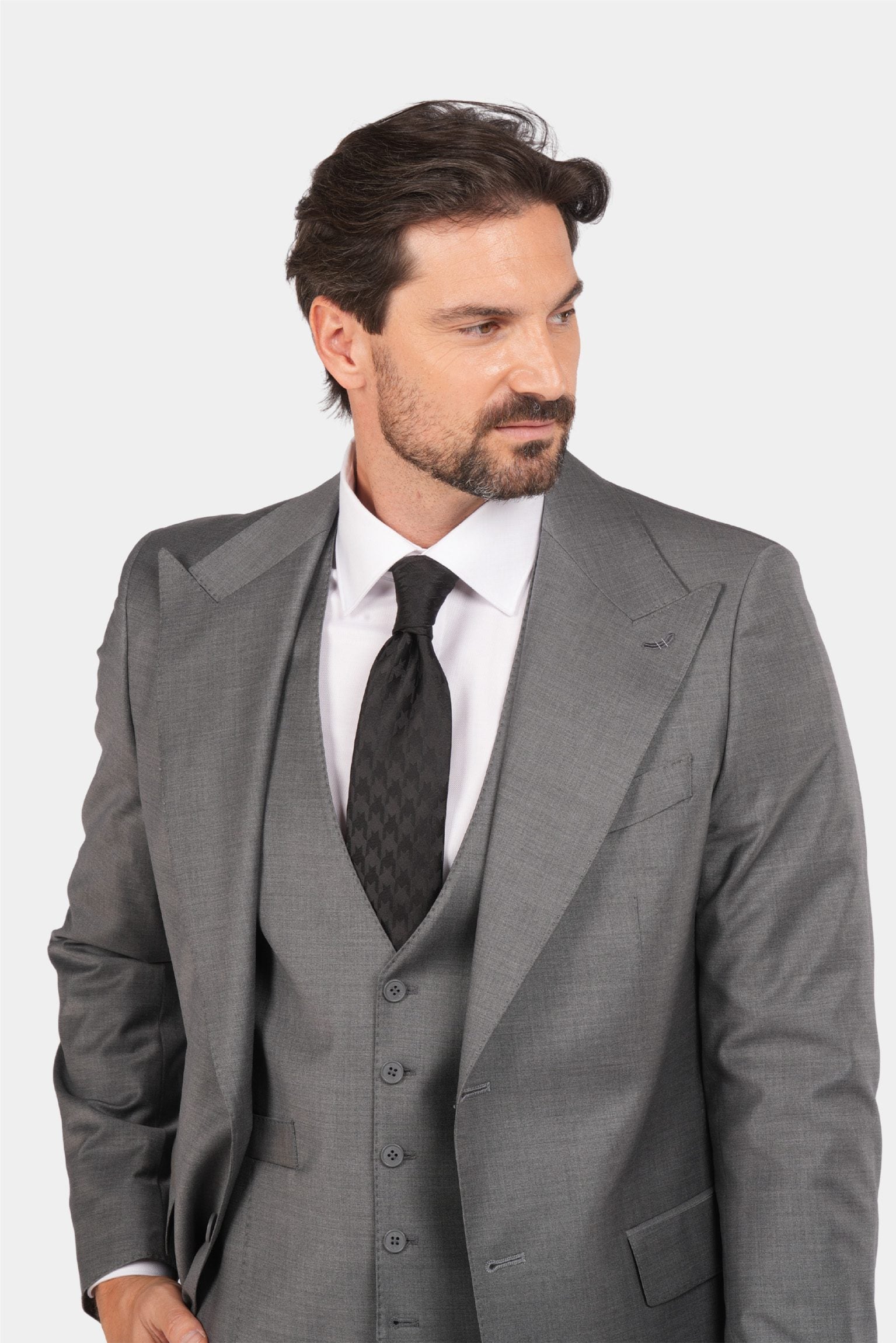 Grauer Modern Fit Einreihiger Handarbeit