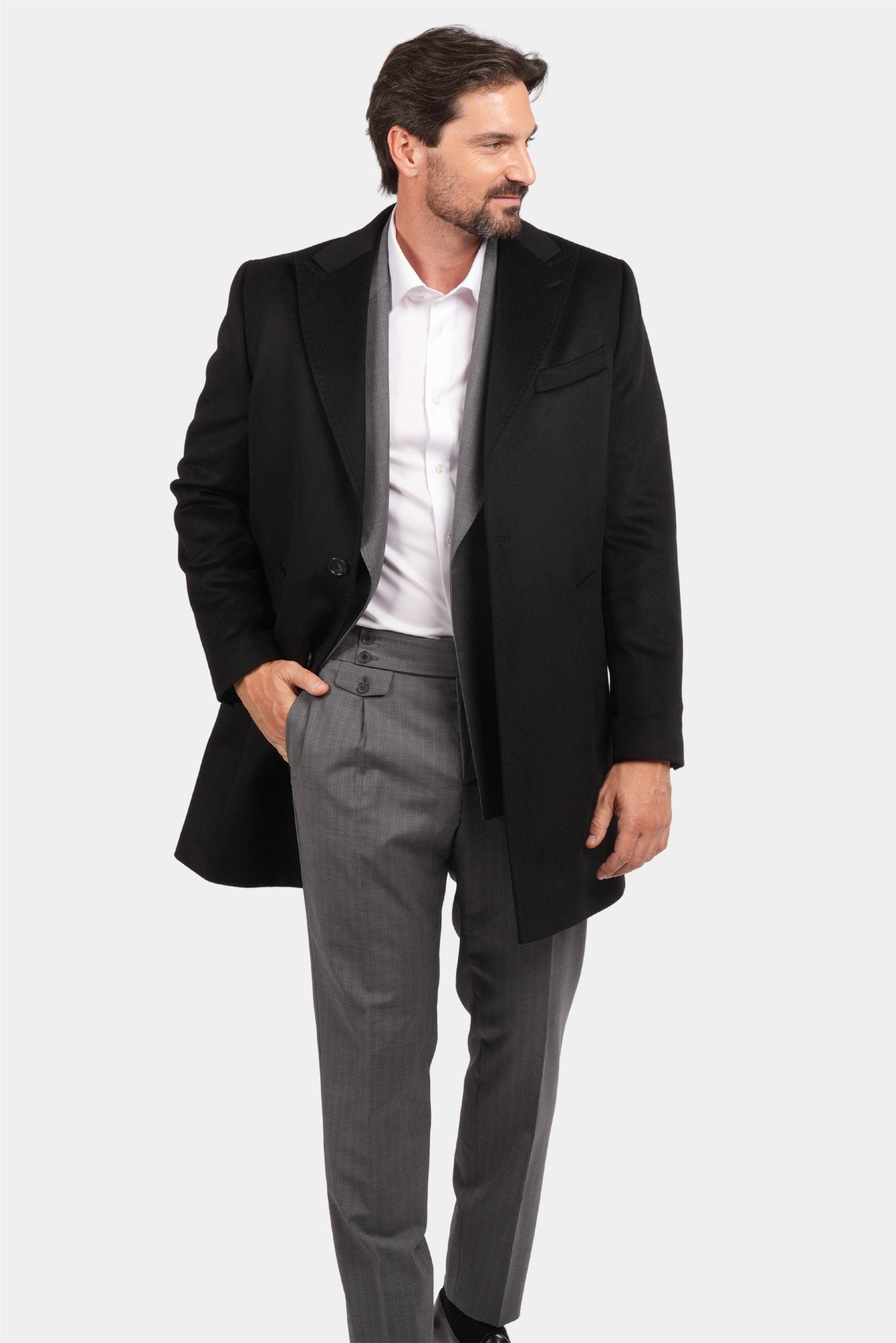 Schwarzer Italienischer Wollmantel