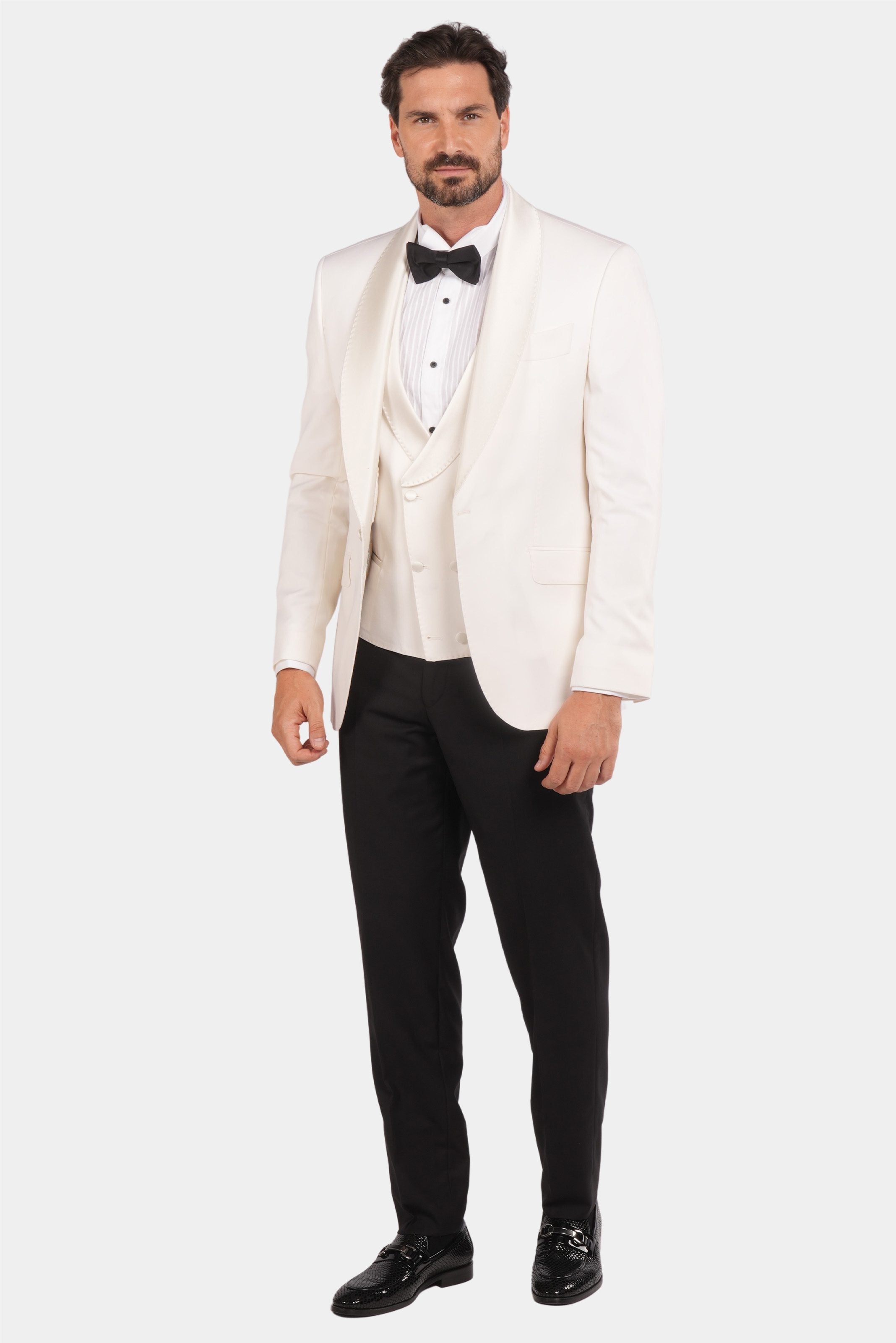 Elfenbein Slim Fit Einreihiger Smokinganzug