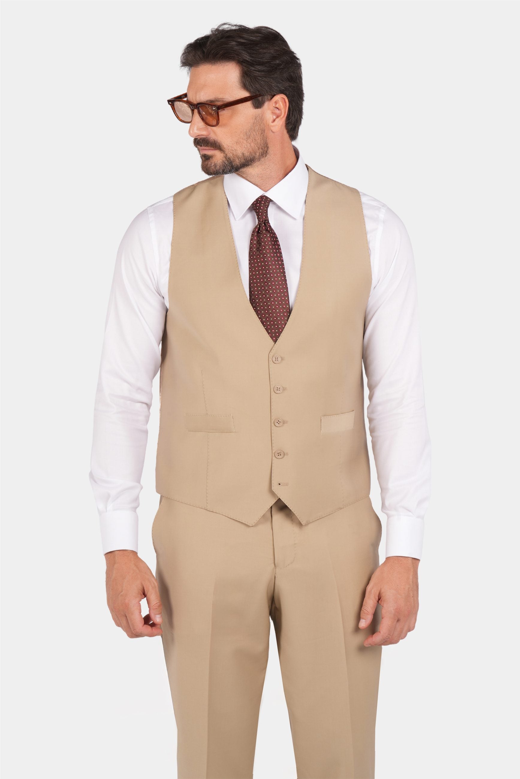 Beige Modern Fit Einreihiger Handarbeit