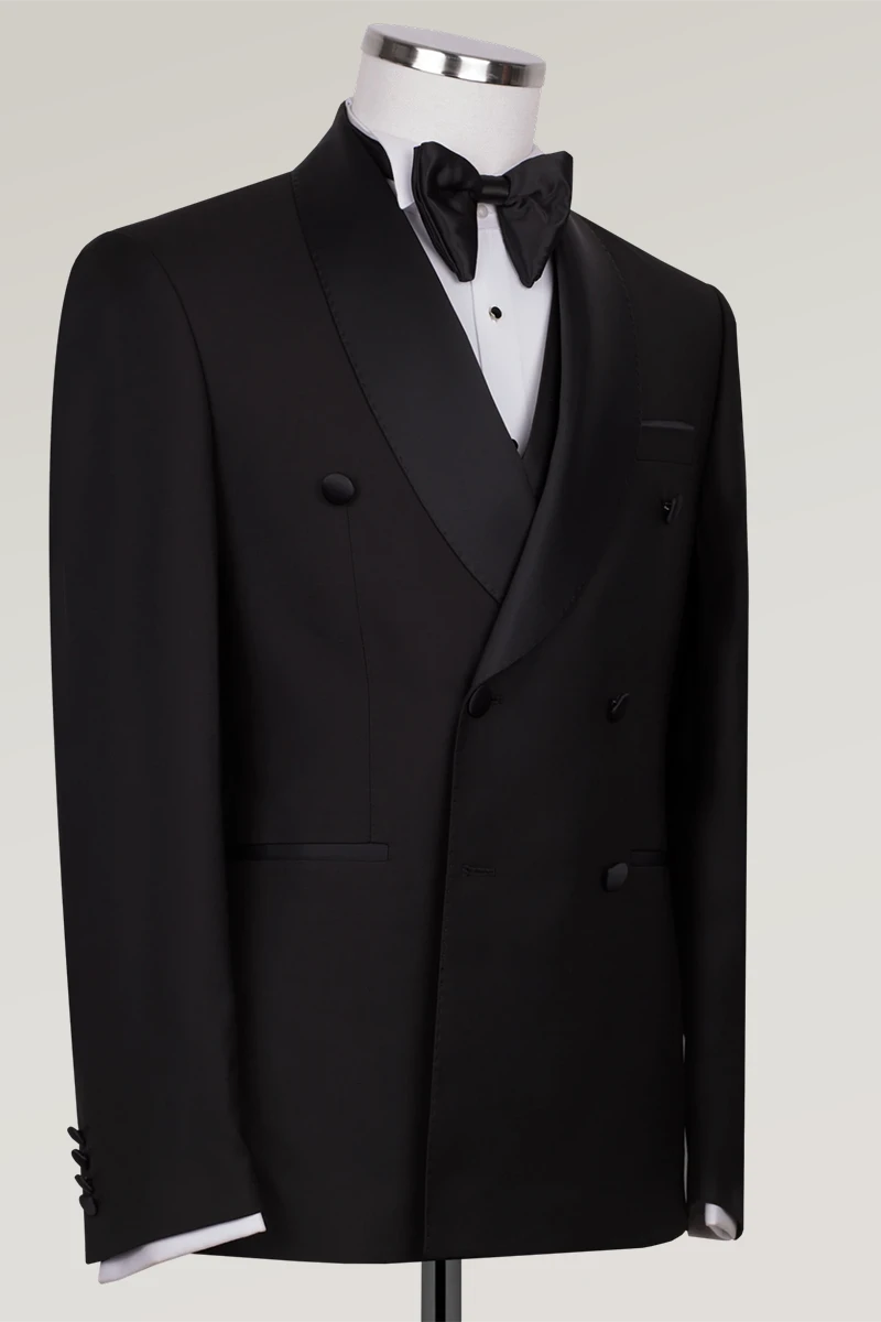 Schwarzer Slim Fit Doppelreihiger Smokinganzug