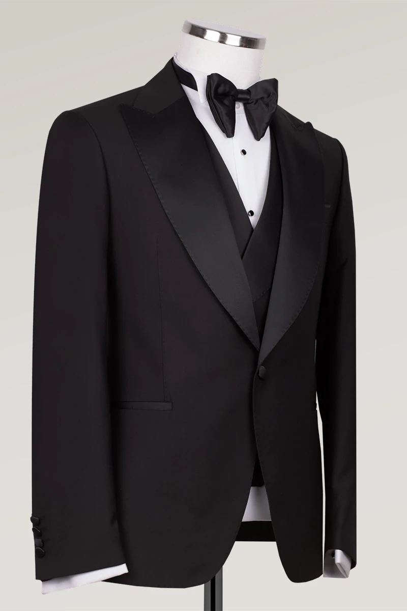 Schwarzer Slim Fit Einreihiger Smokinganzug