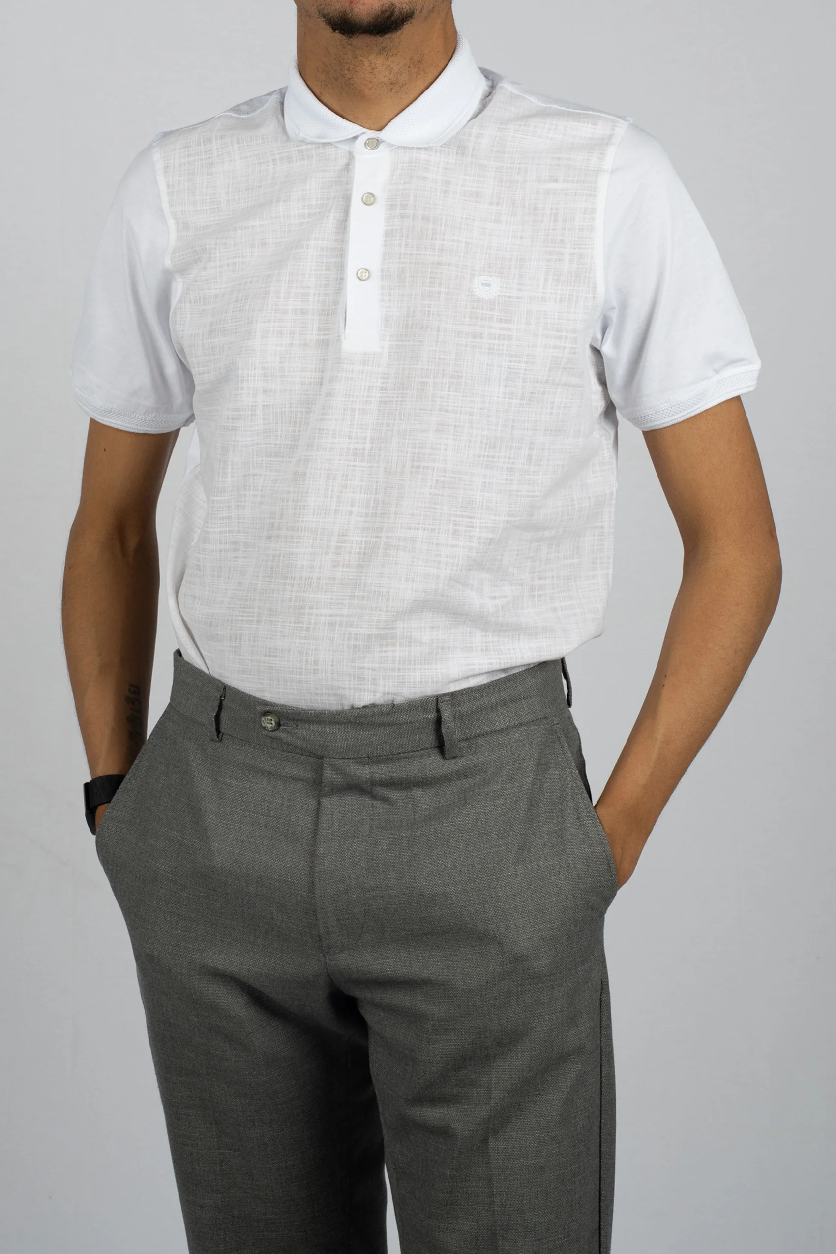 Weißes gemustertes Baumwolle-Poloshirt