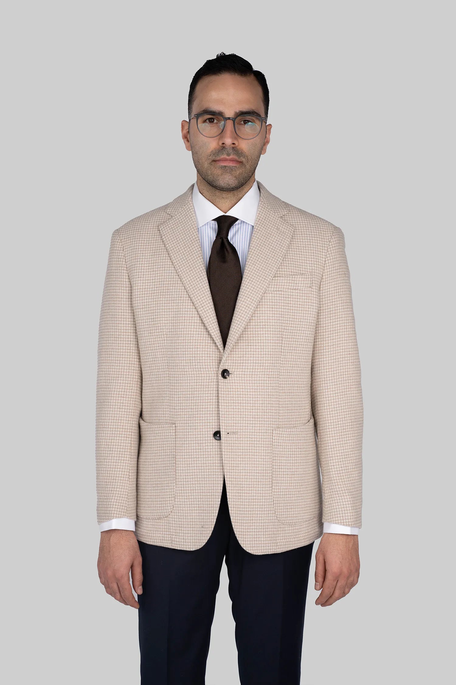 Gemusterter Einreiher in Creme – Slim Fit aus Wolle