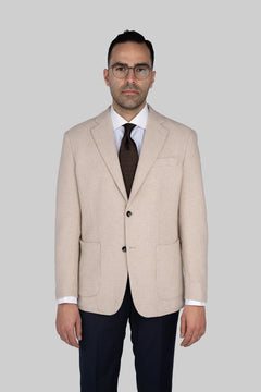 Gemusterter Einreiher in Creme – Slim Fit aus Wolle