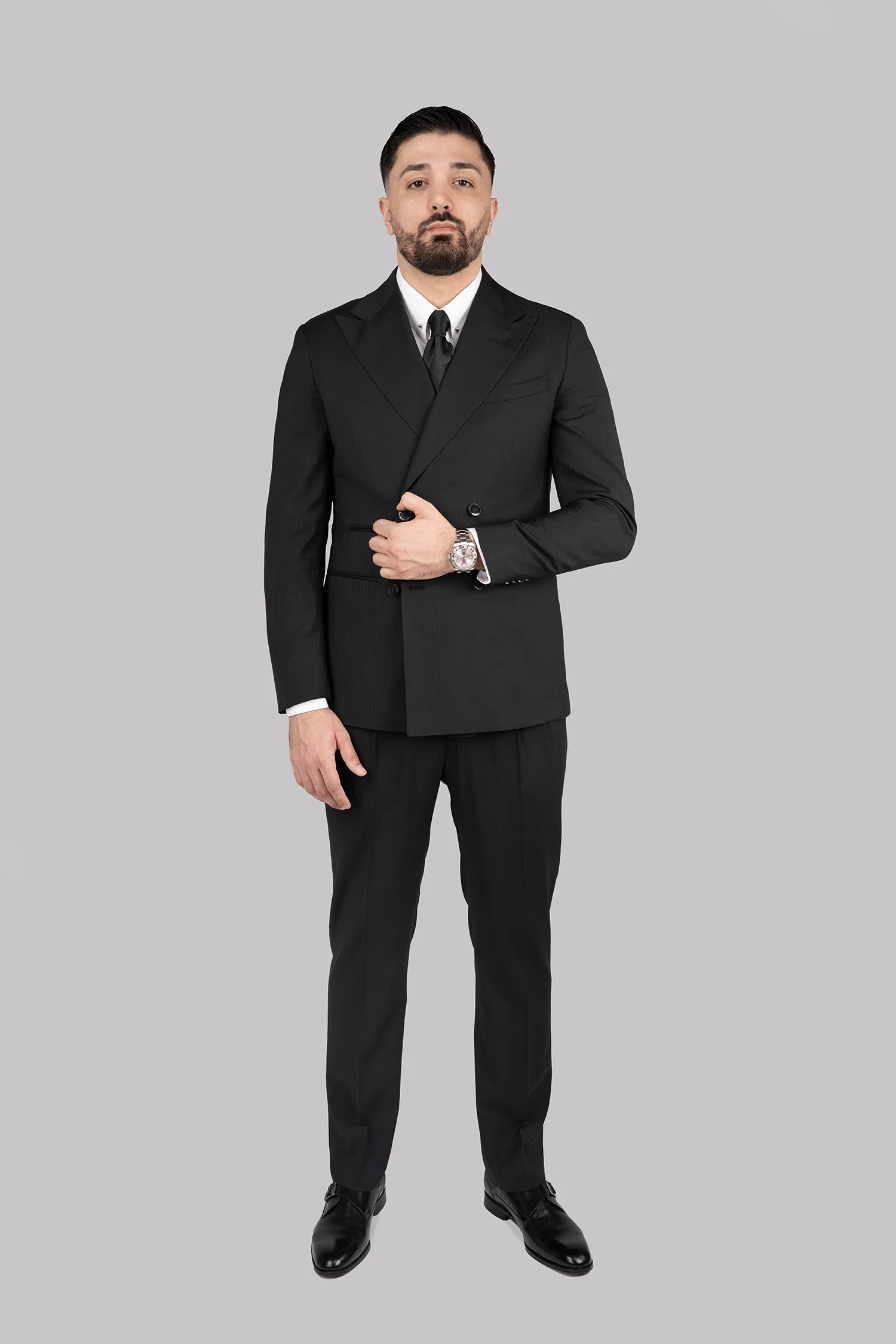 Schwarzer Zweiteiliger Woll-Anzug mit Tailored Fit