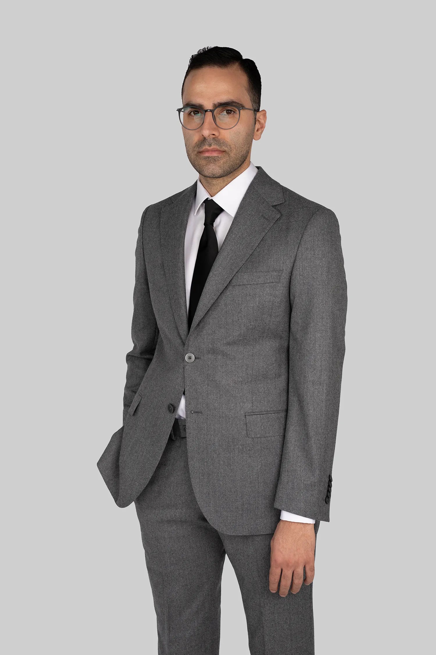 Grau Zweiteiliger Woll-Anzug mit Tailored Fit