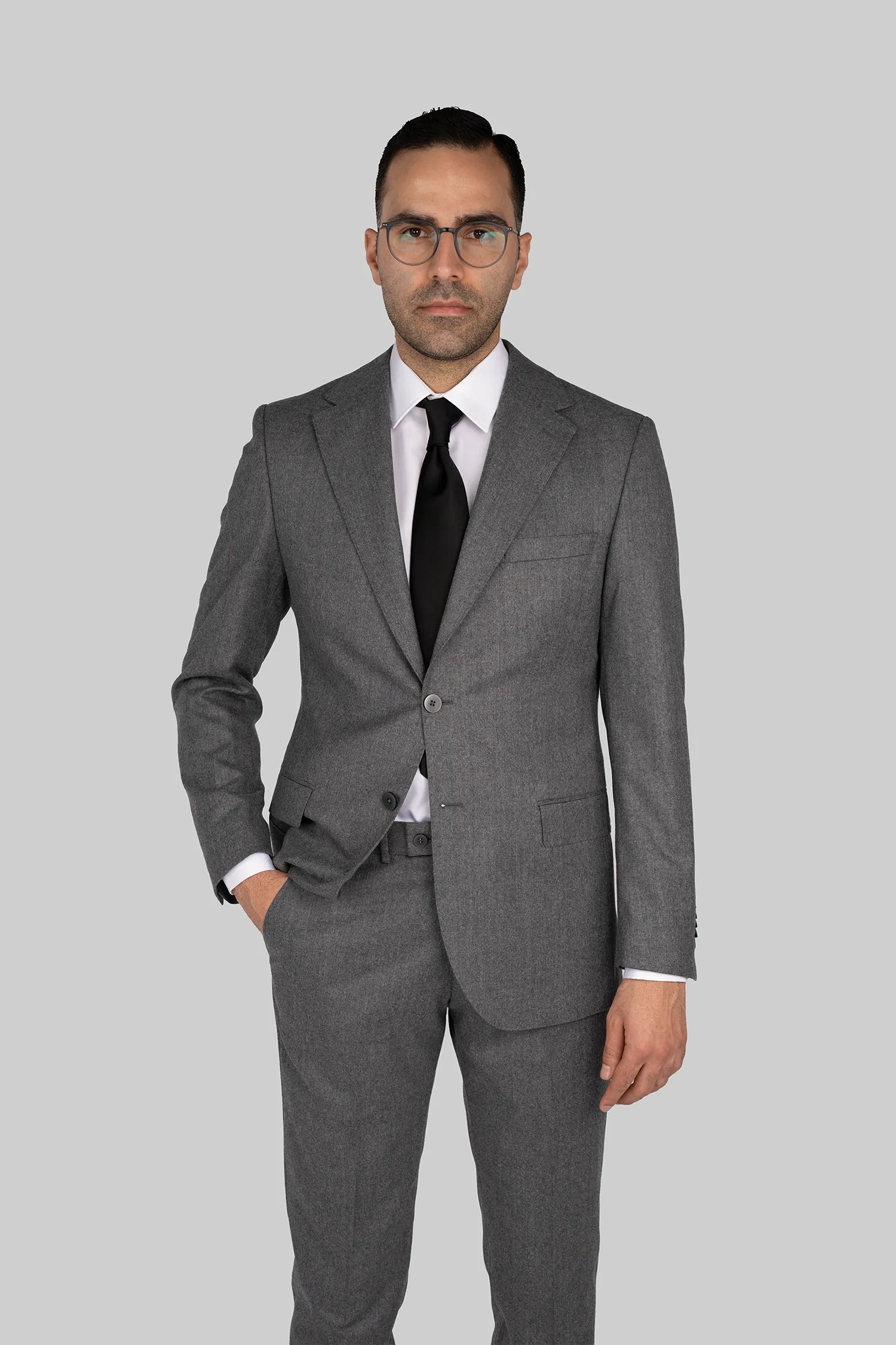 Grau Zweiteiliger Woll-Anzug mit Tailored Fit