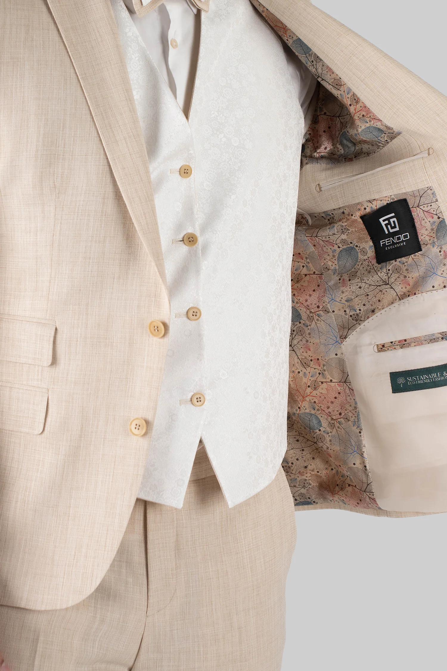 Beige Zweiteiliger -Anzug mit Tailored Fit