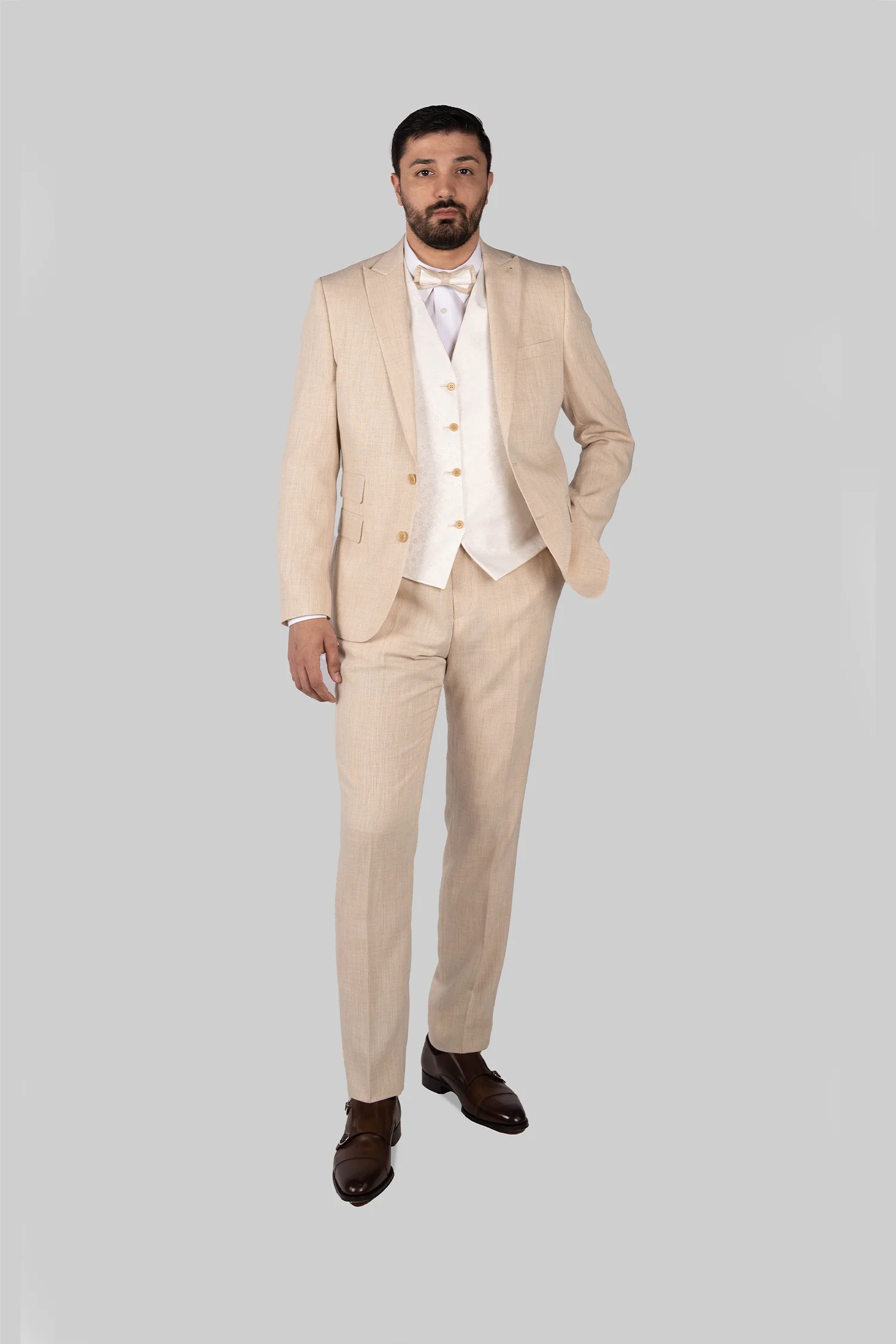 Beige Zweiteiliger -Anzug mit Tailored Fit