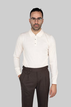 Cremefarbener Wollmischung-Henley-Pullover