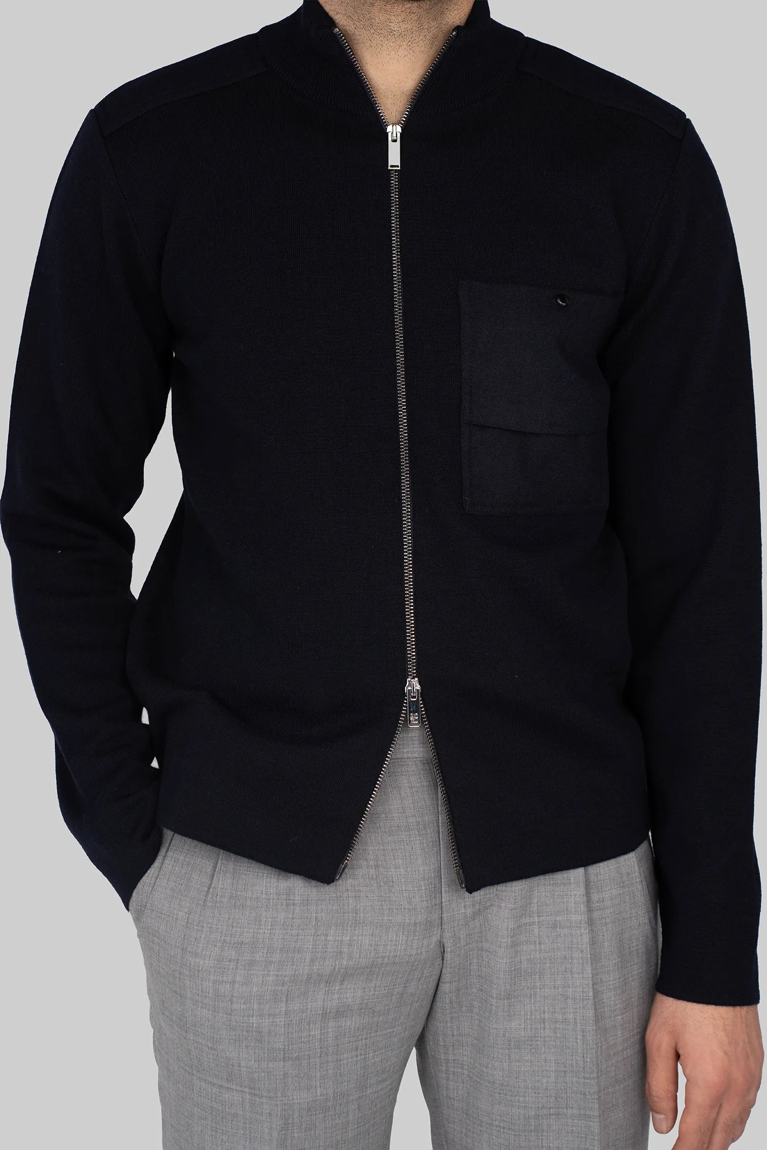 Schwarzer Zip-Up Pullover aus Wollmischung