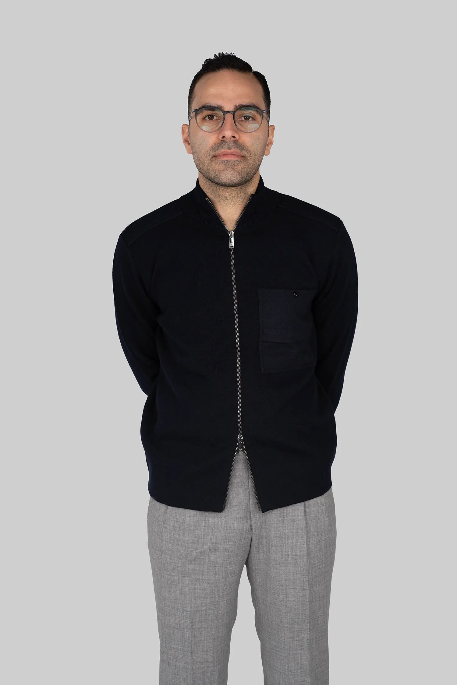 Schwarzer Zip-Up Pullover aus Wollmischung