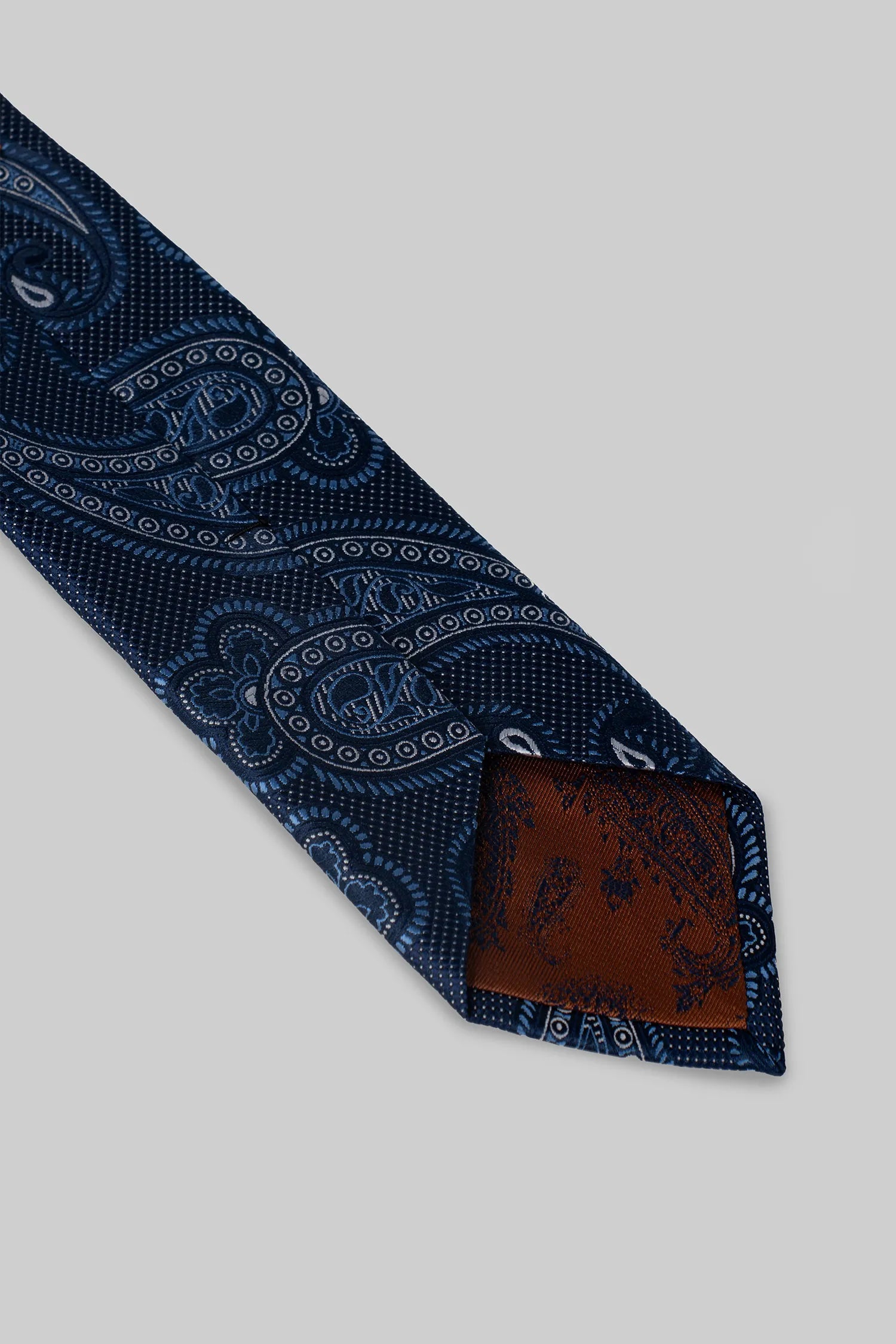 Marineblaue Krawatte mit Paisleymuster aus Mikrofaser und passendem Einstecktuch