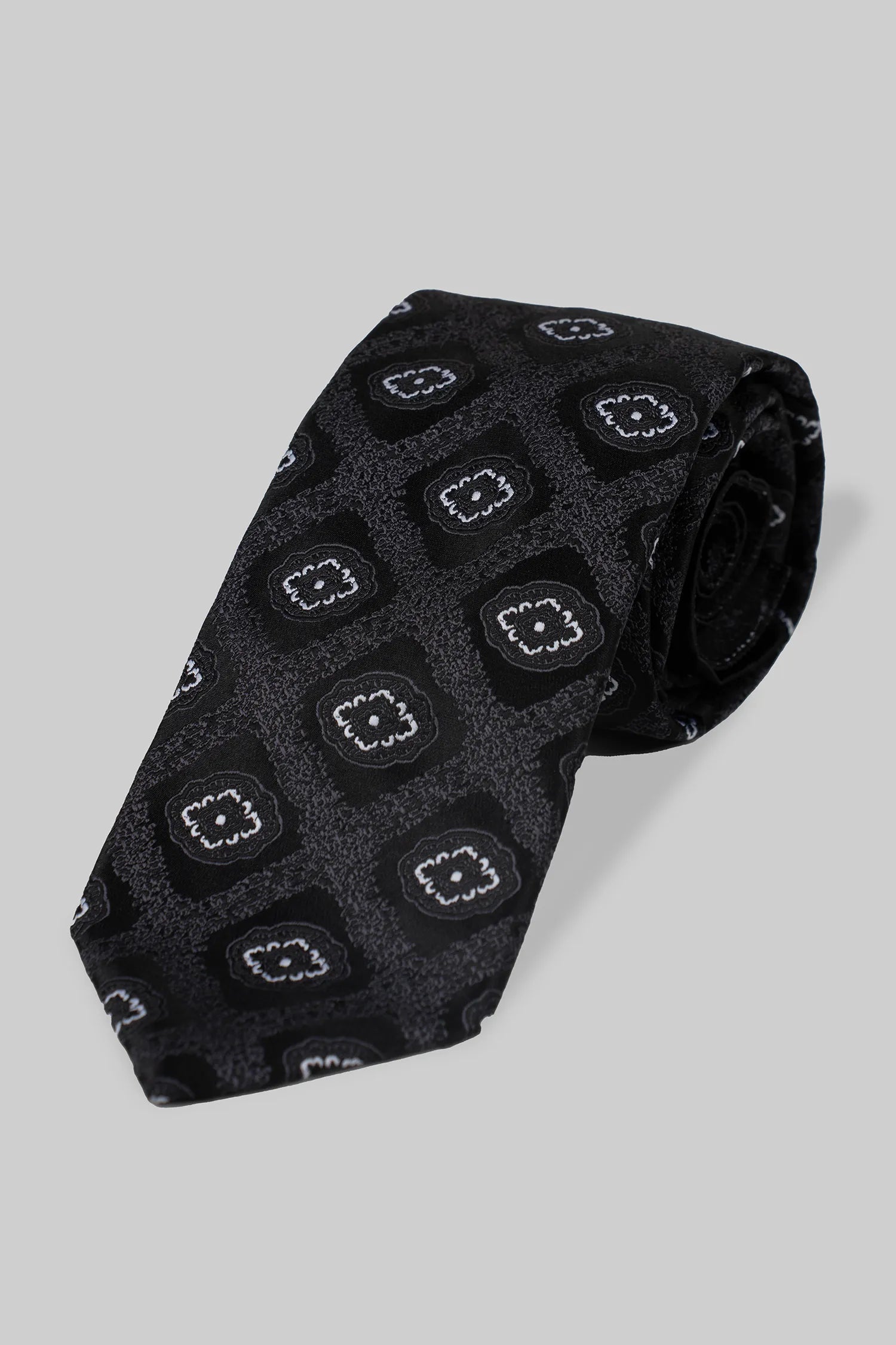 Schwarze Geometrische Muster Mikrofaser Krawatte und Einstecktuch