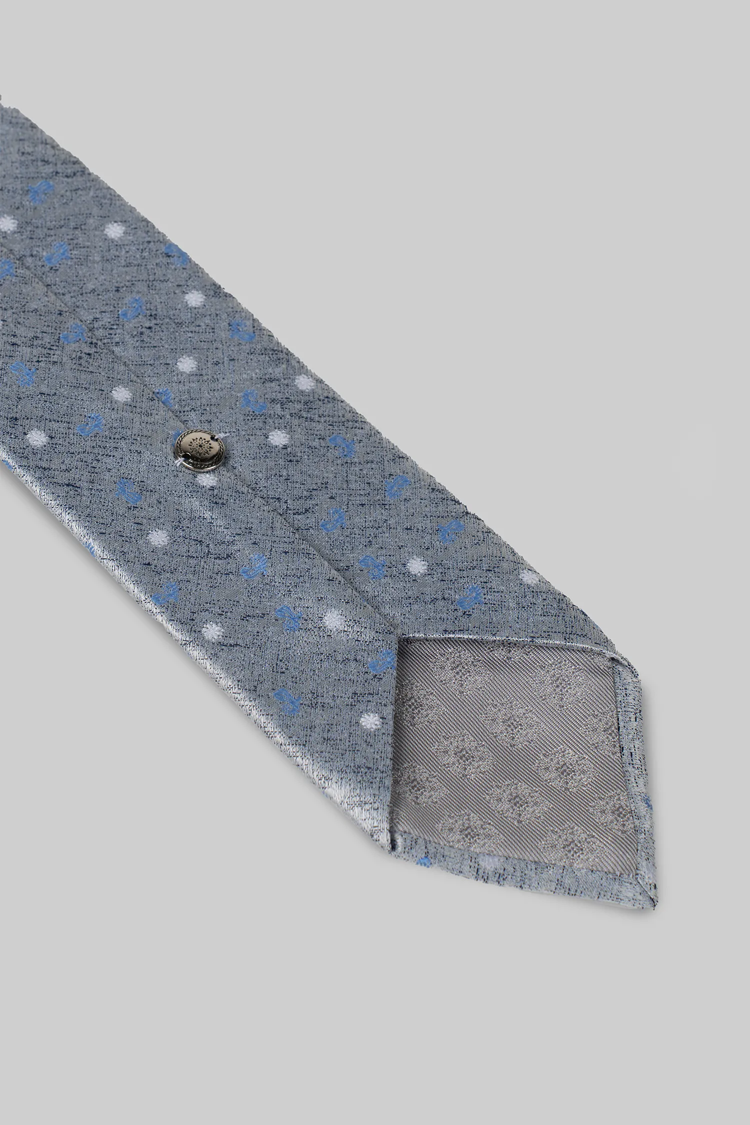 Graue Mikrofaser-Krawatte mit Blumenmuster und Einstecktuch