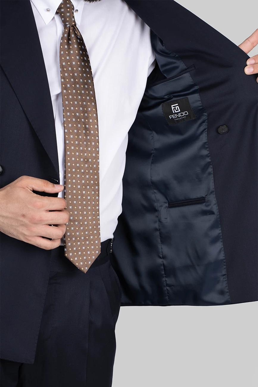 Dunkelblauer Doppelreiher-Anzug aus Wolle mit Tailored Fit