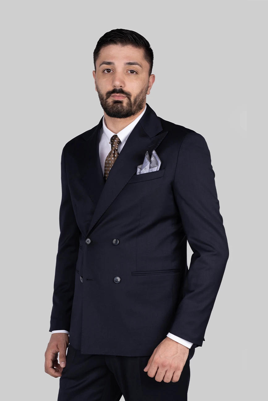 Dunkelblauer Doppelreiher-Anzug aus Wolle mit Tailored Fit
