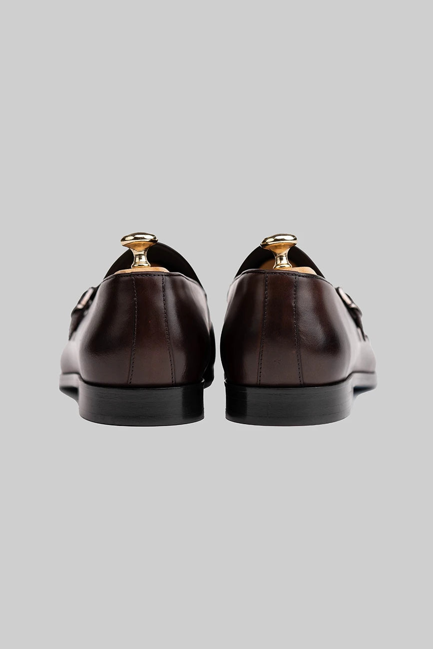 Brauner Double-Monk-Strap-Schuh aus Kalbsleder