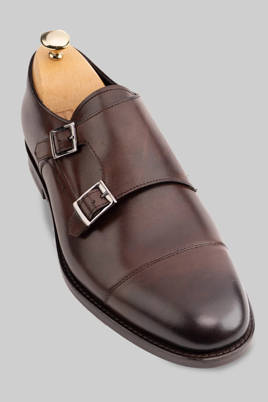 Brauner Double-Monk-Strap-Schuh aus Kalbsleder
