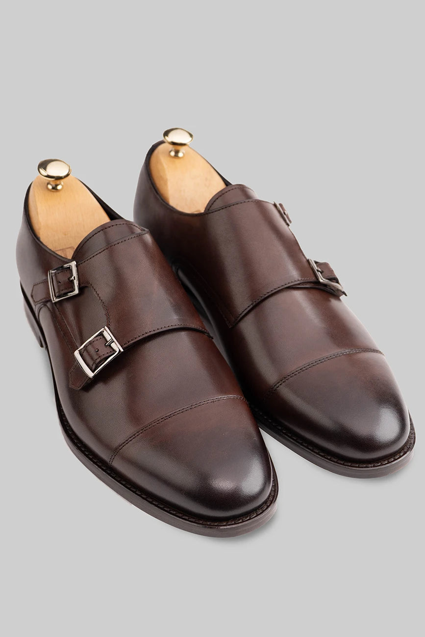 Brauner Double-Monk-Strap-Schuh aus Kalbsleder