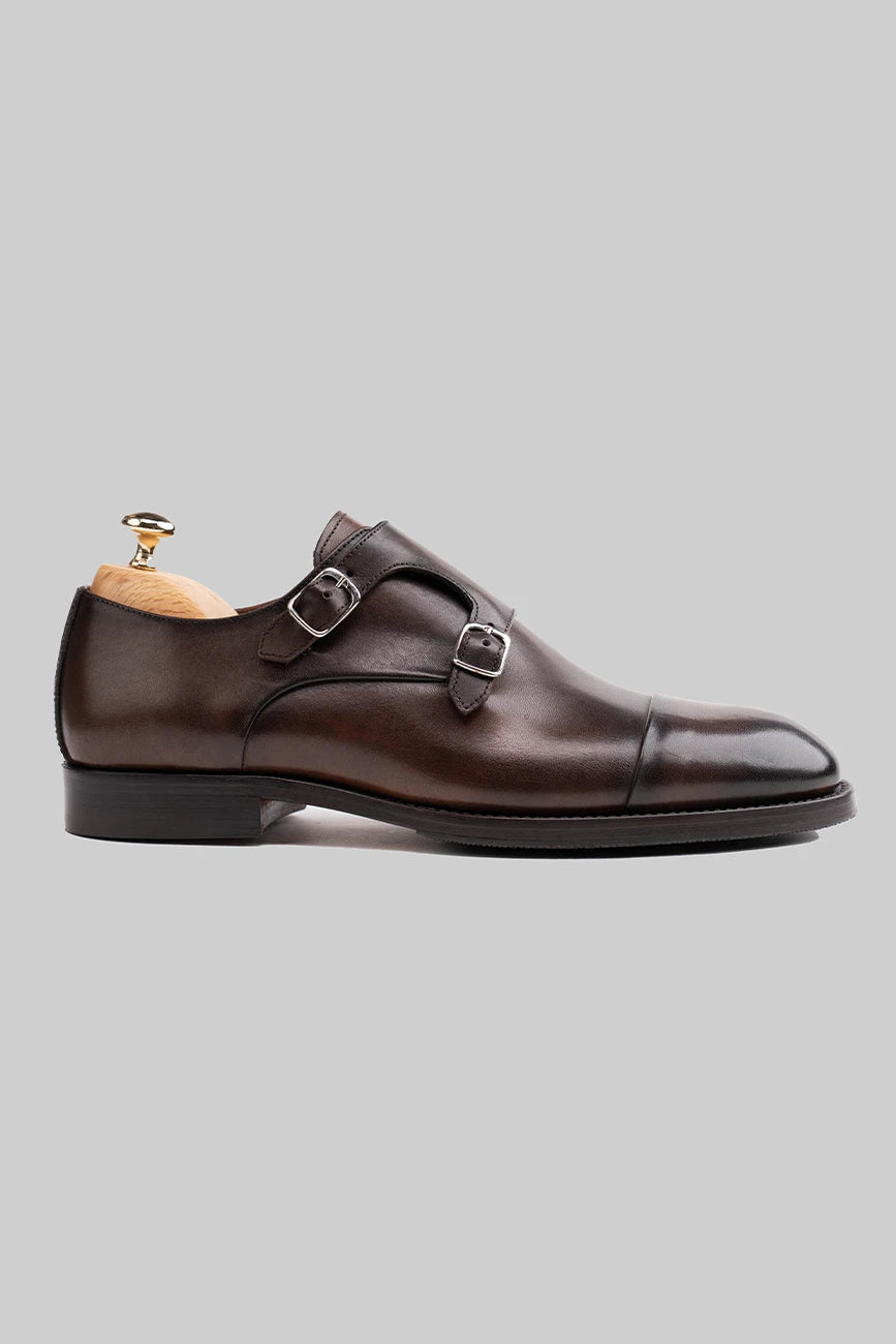 Brauner Double Monk-Schuh aus Kalbsleder