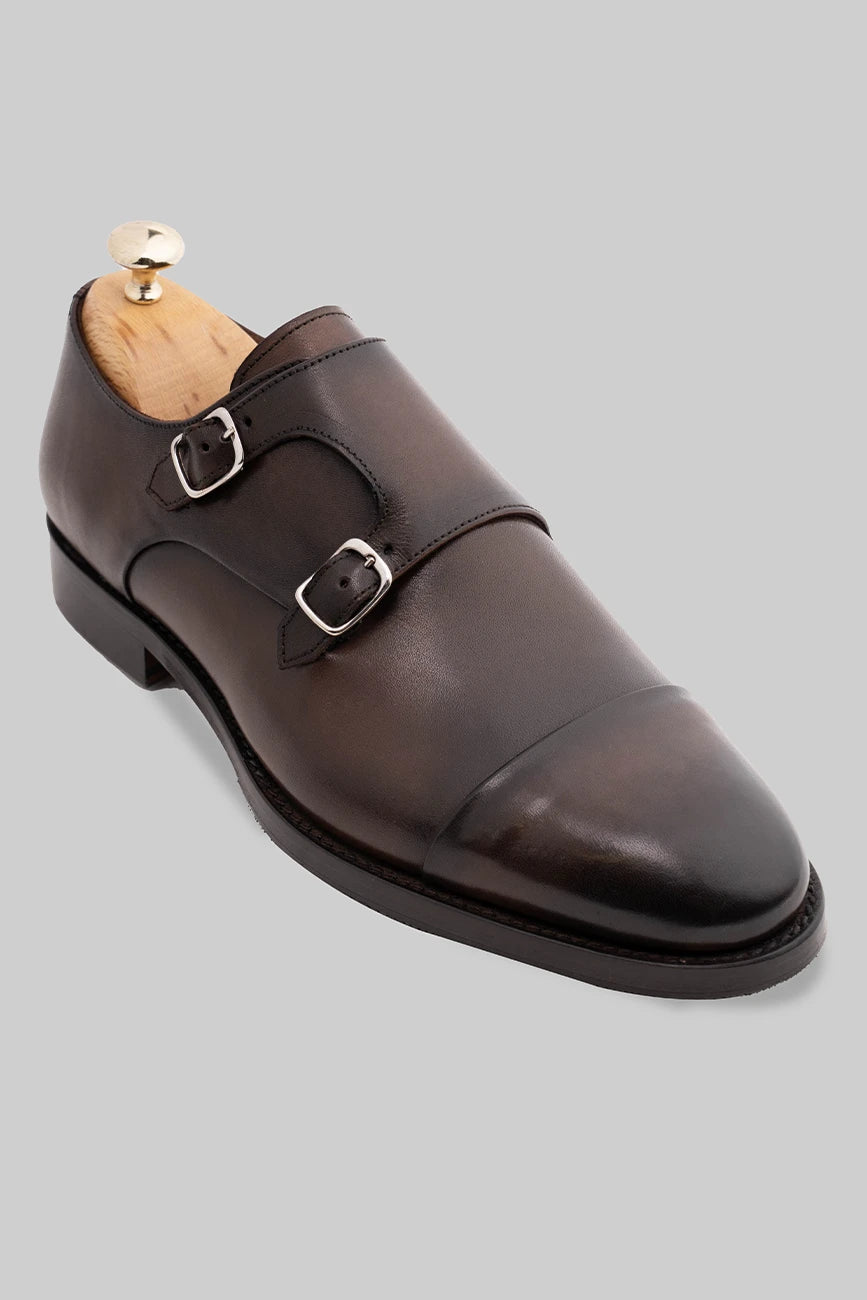 Brauner Double Monk-Schuh aus Kalbsleder