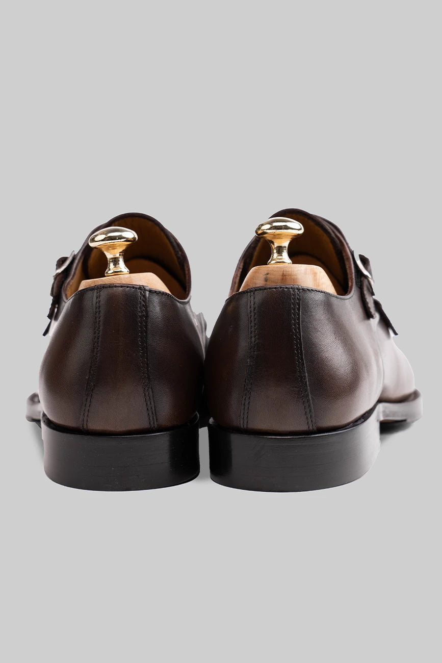 Brauner Double Monk-Schuh aus Kalbsleder