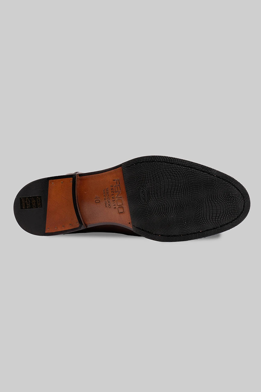 Brauner Double Monk-Schuh aus Kalbsleder
