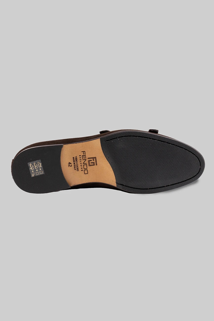 Brauner Double Monk Strap-Schuh aus Veloursleder