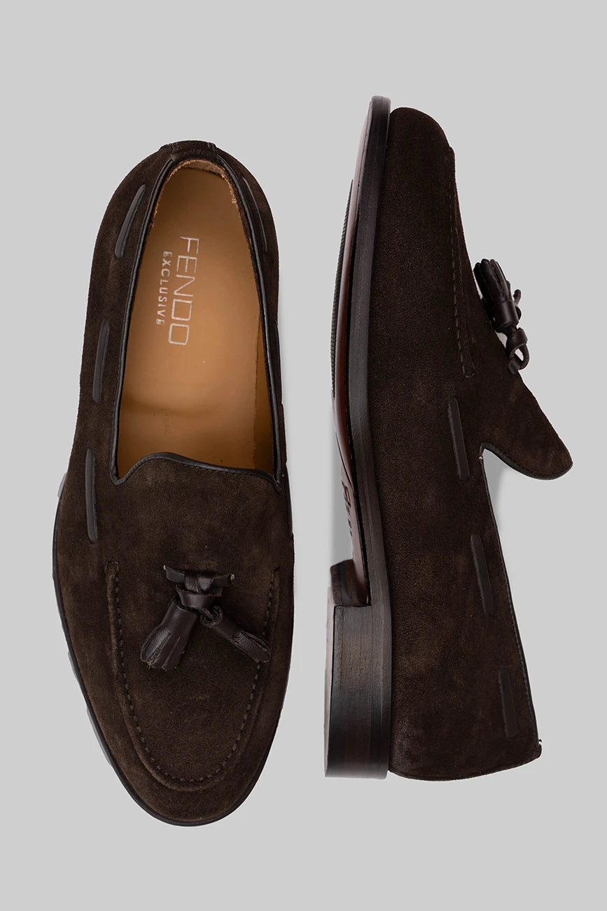 Brauner Tassel Loafer aus Veloursleder
